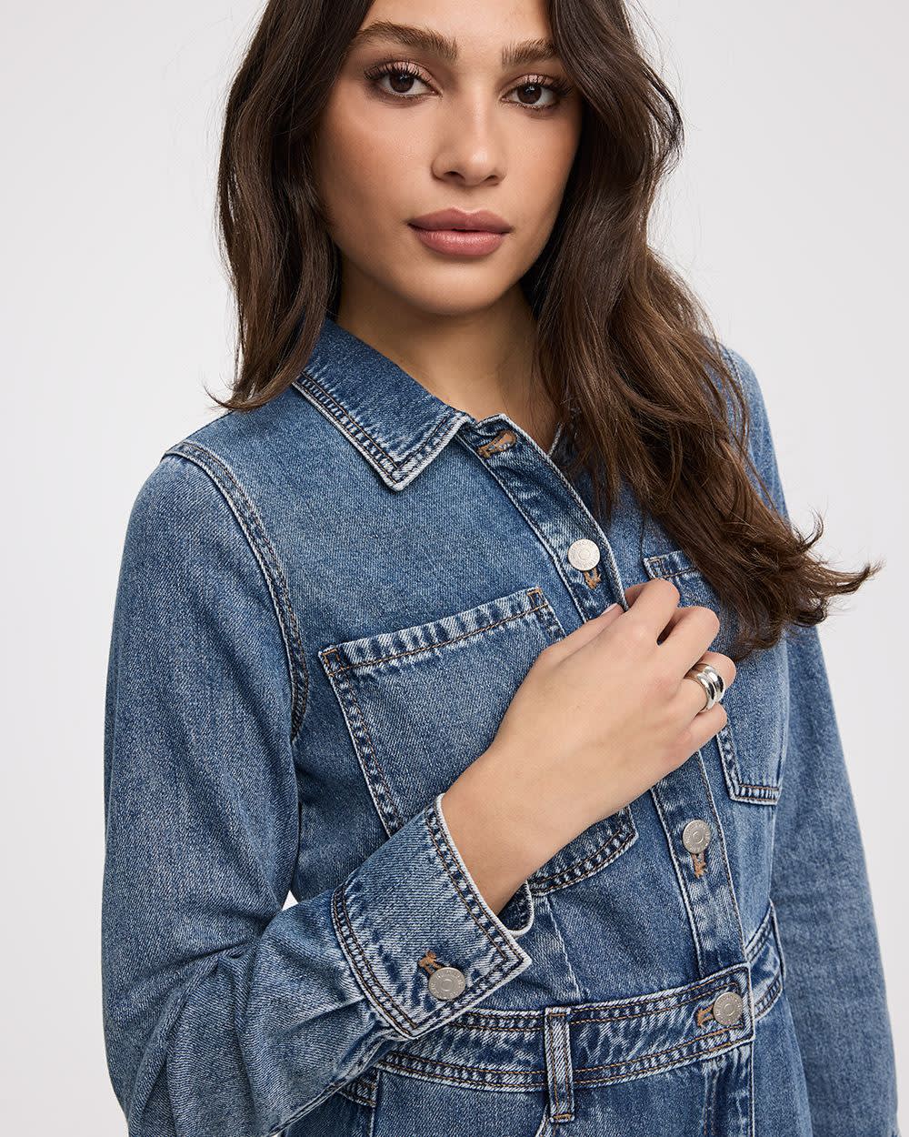 Midi Shirt Denim Dress - Image 5