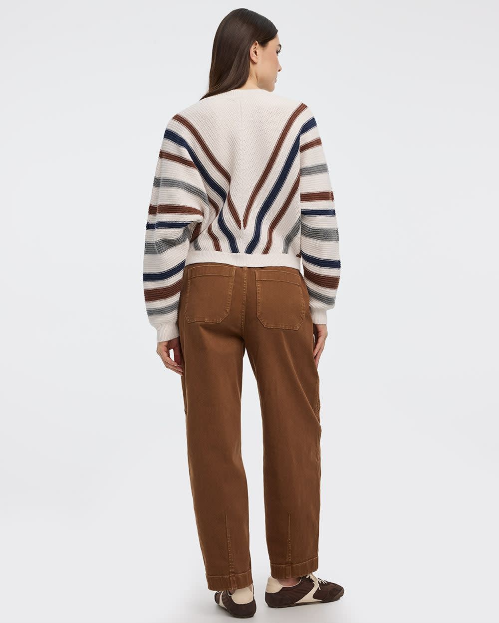 Striped Long-Dolman-Sleeve Crew-Neck Pullover - Image 2
