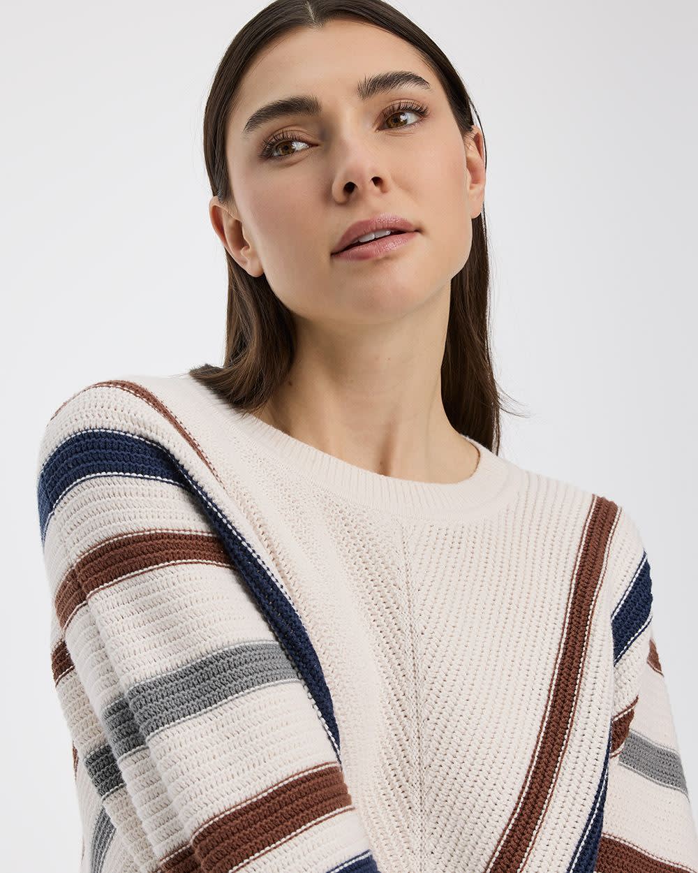 Striped Long-Dolman-Sleeve Crew-Neck Pullover - Image 3