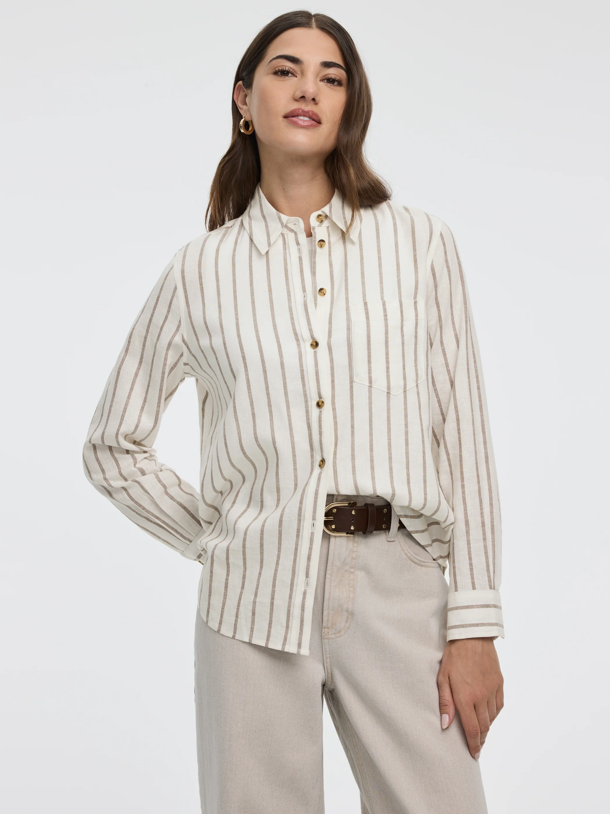 Striped Long-Sleeve Linen-Blend Shirt