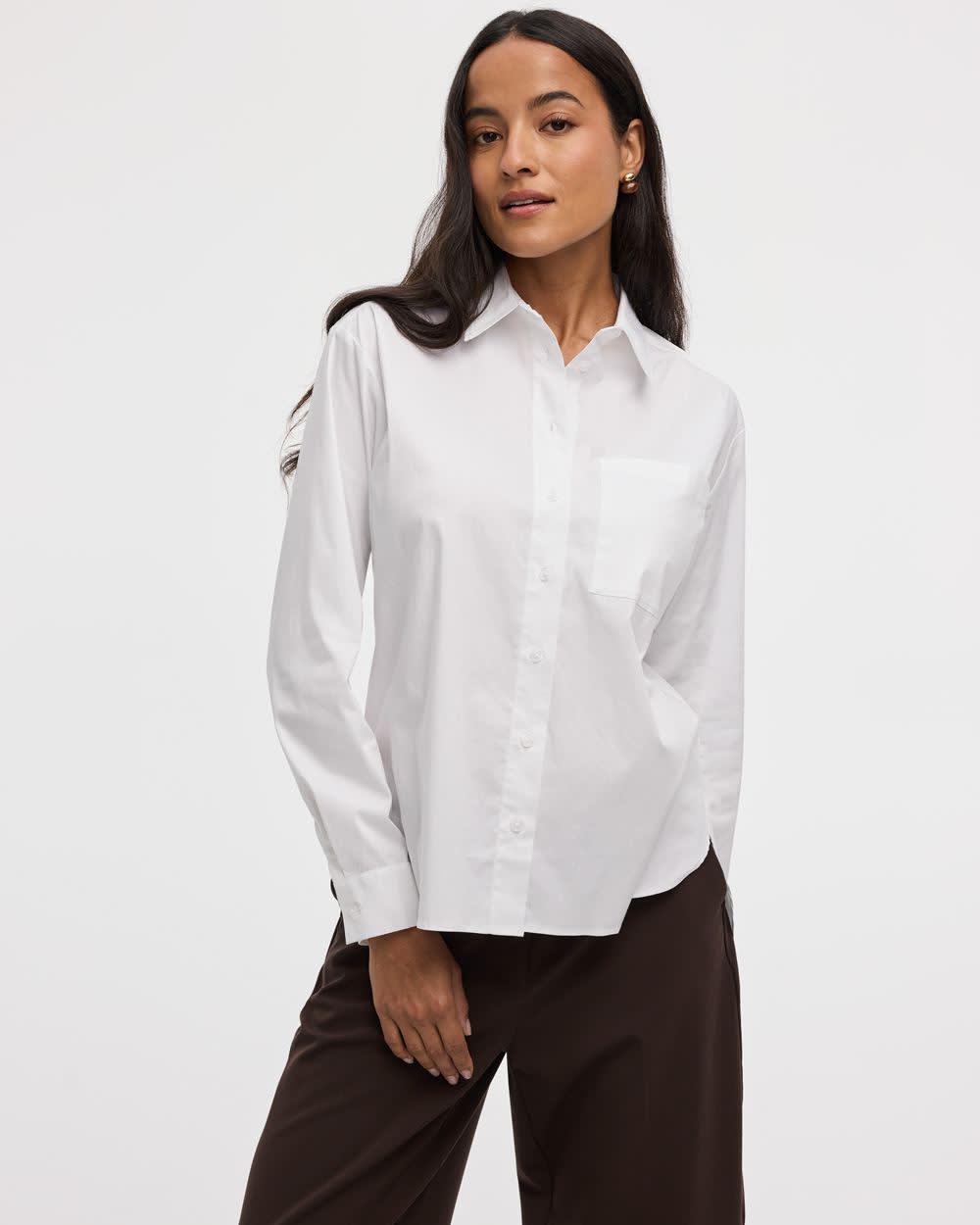 Long-Sleeve Poplin Shirt with Chest Pocket - R Essentials - Image 3
