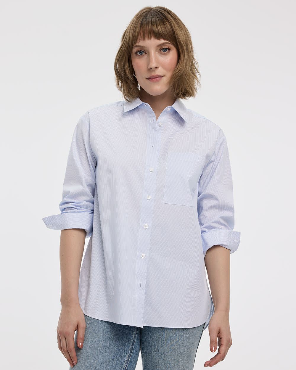 Long-Sleeve Poplin Shirt with Chest Pocket - R Essentials - Image 6