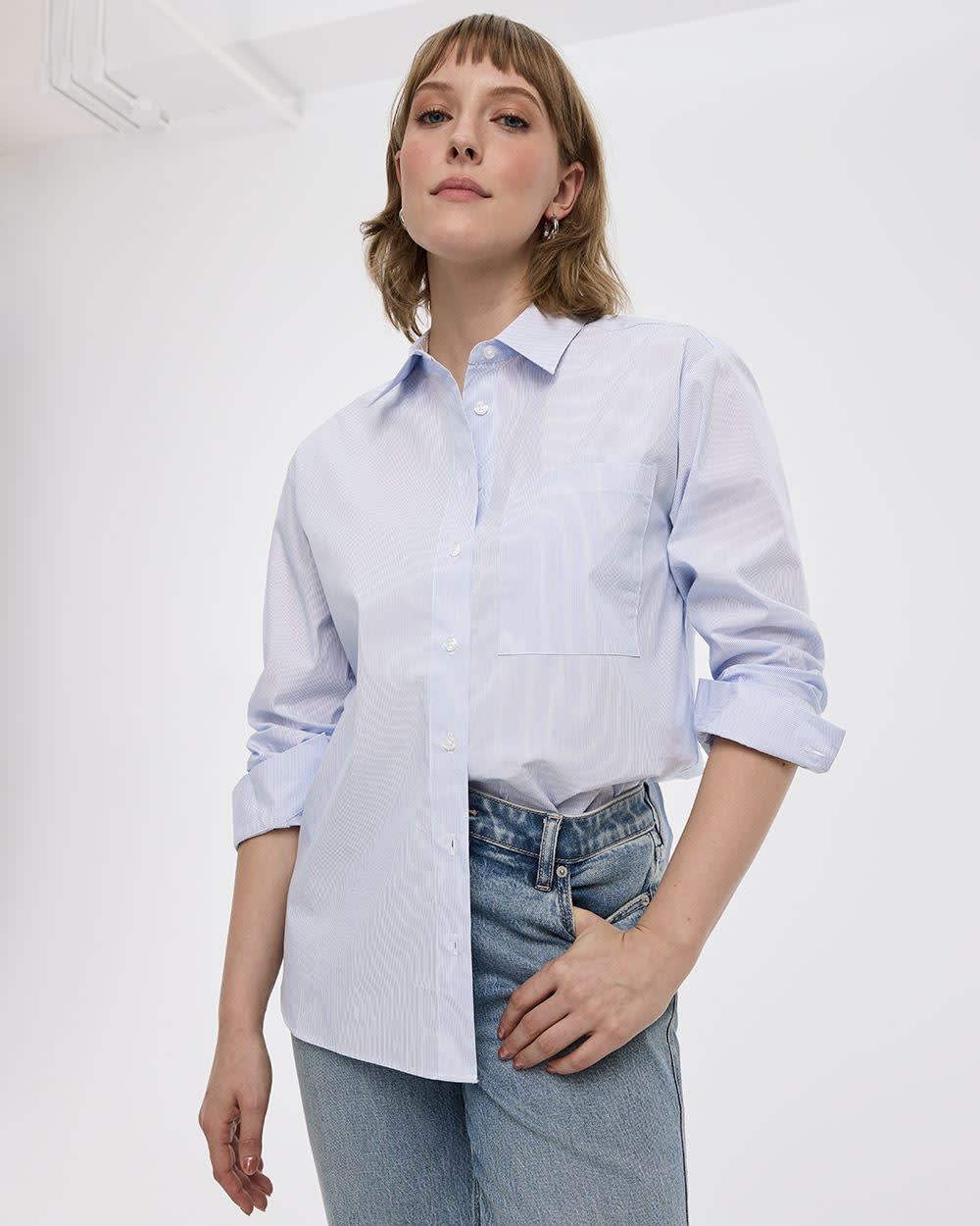 Long-Sleeve Poplin Shirt with Chest Pocket - R Essentials - Image 8