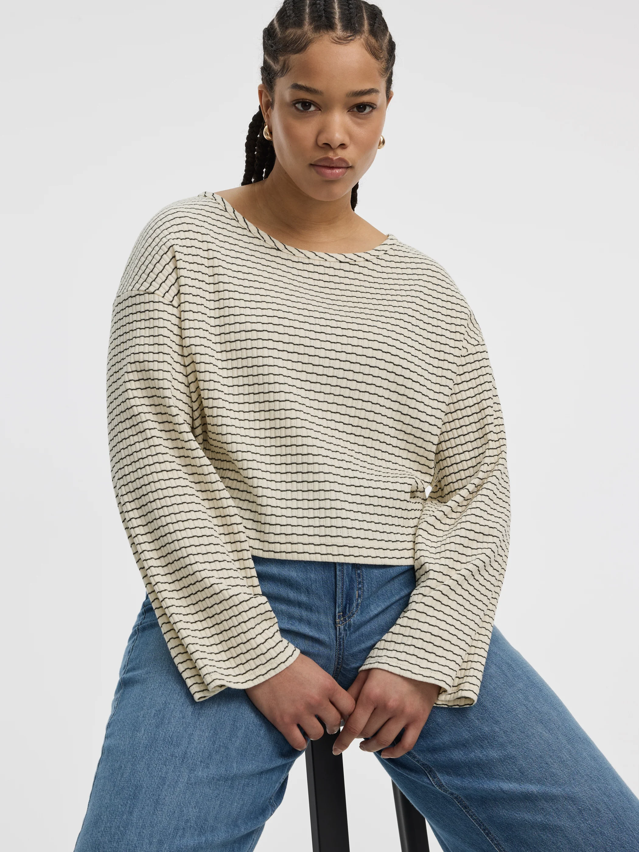 Striped Long-Sleeve Boat-Neck T-Shirt - Image 3