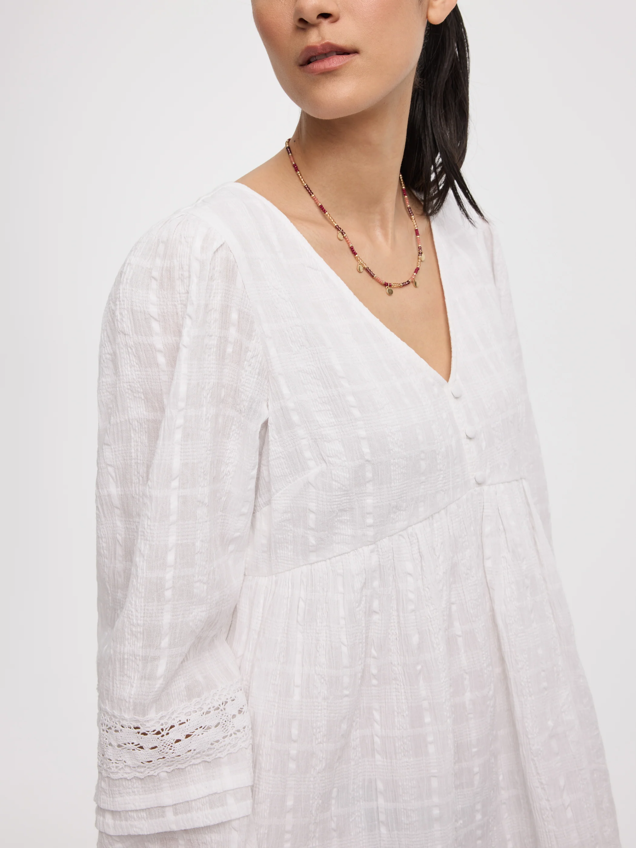 Long-Sleeve V-Neck Empire Mini Dress - Image 2