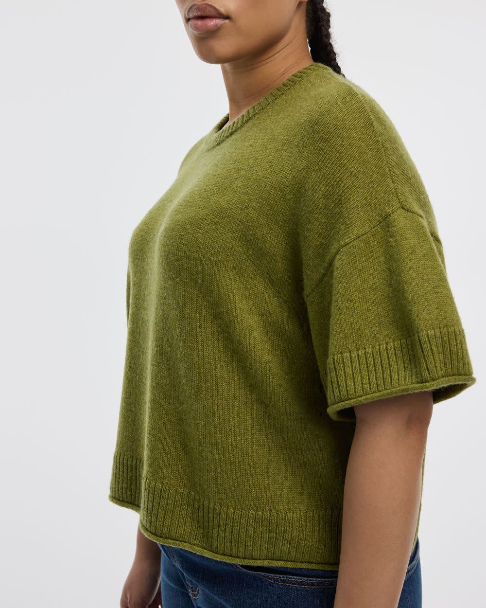 Cashmere-Blend Short-Sleeve Crew-Neck Loose Sweater - Image 6