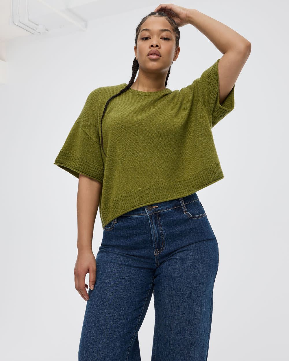 Cashmere-Blend Short-Sleeve Crew-Neck Loose Sweater - Image 8