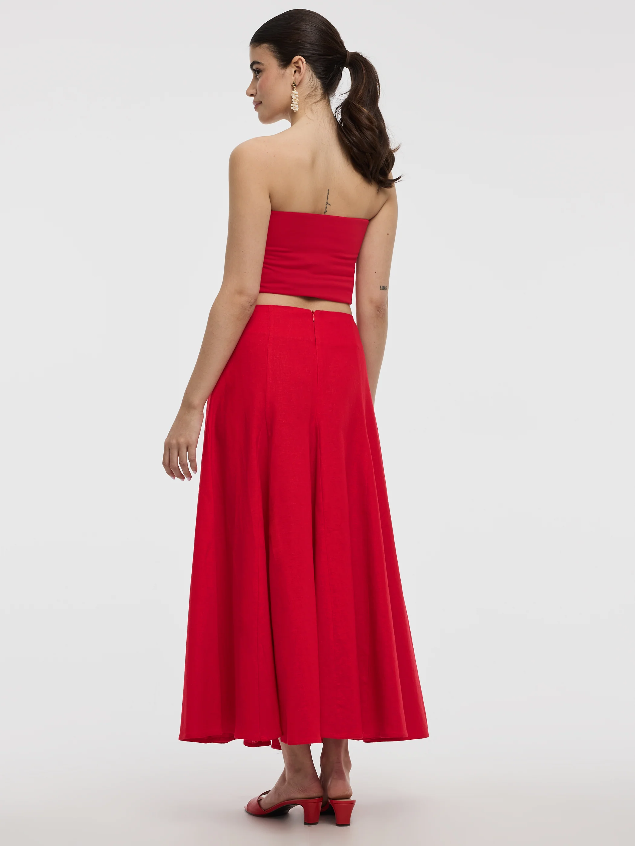 Linen High-Rise A-Line Midi Skirt - Image 3