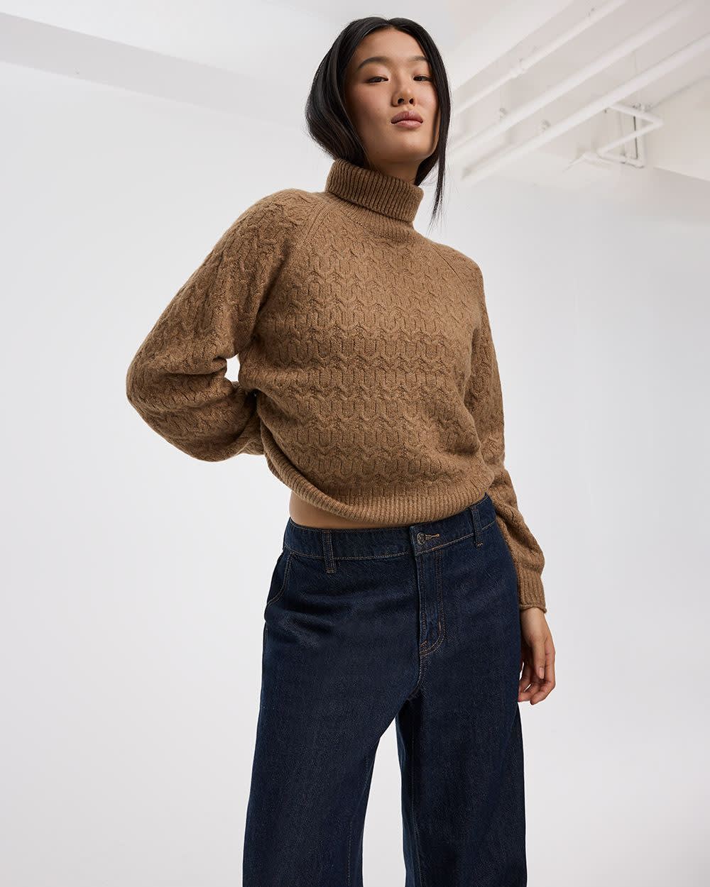 Long-Balloon-Sleeve Mock-Neck Sweater - Image 12