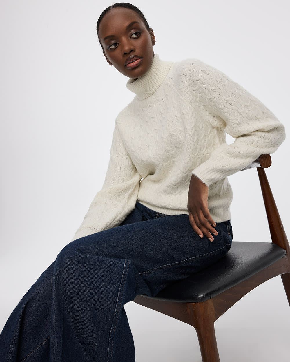 Long-Balloon-Sleeve Mock-Neck Sweater - Image 3