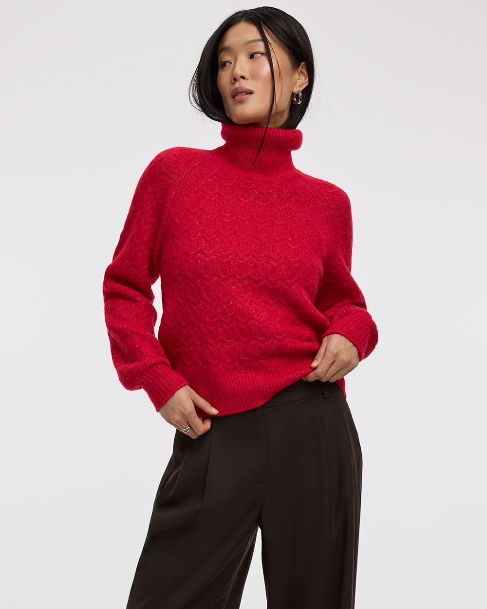 Long-Balloon-Sleeve Mock-Neck Sweater - Image 6