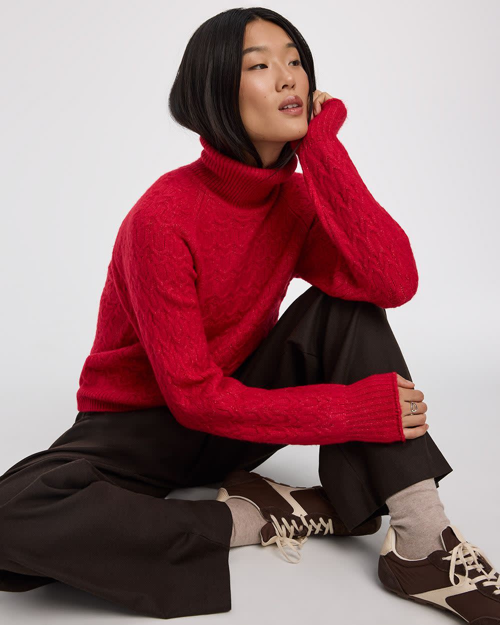 Long-Balloon-Sleeve Mock-Neck Sweater - Image 8