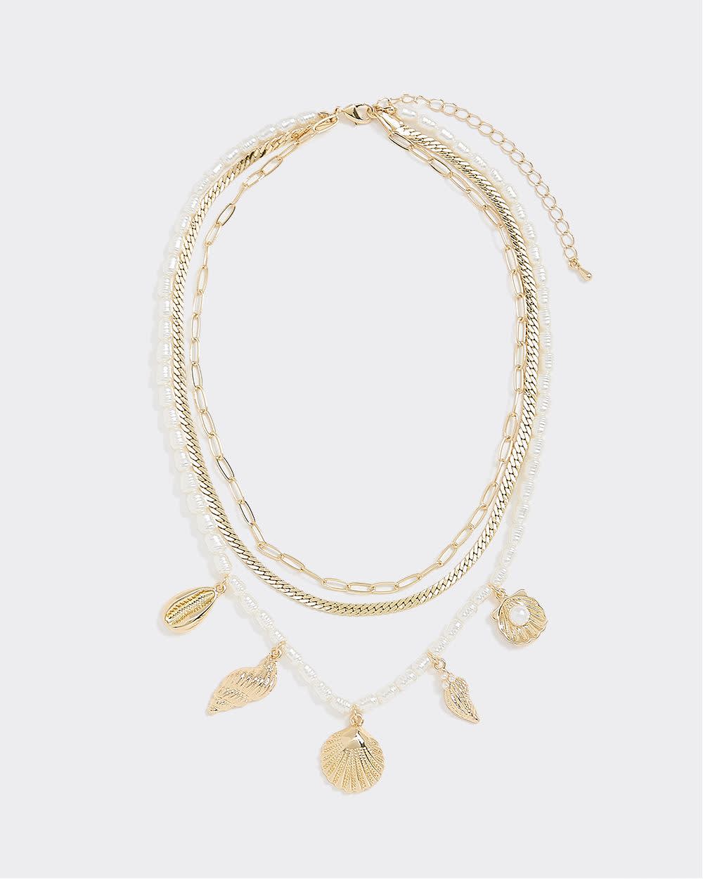 Multilayer Short Necklace with Pearls and Seashell Charms - Image 3
