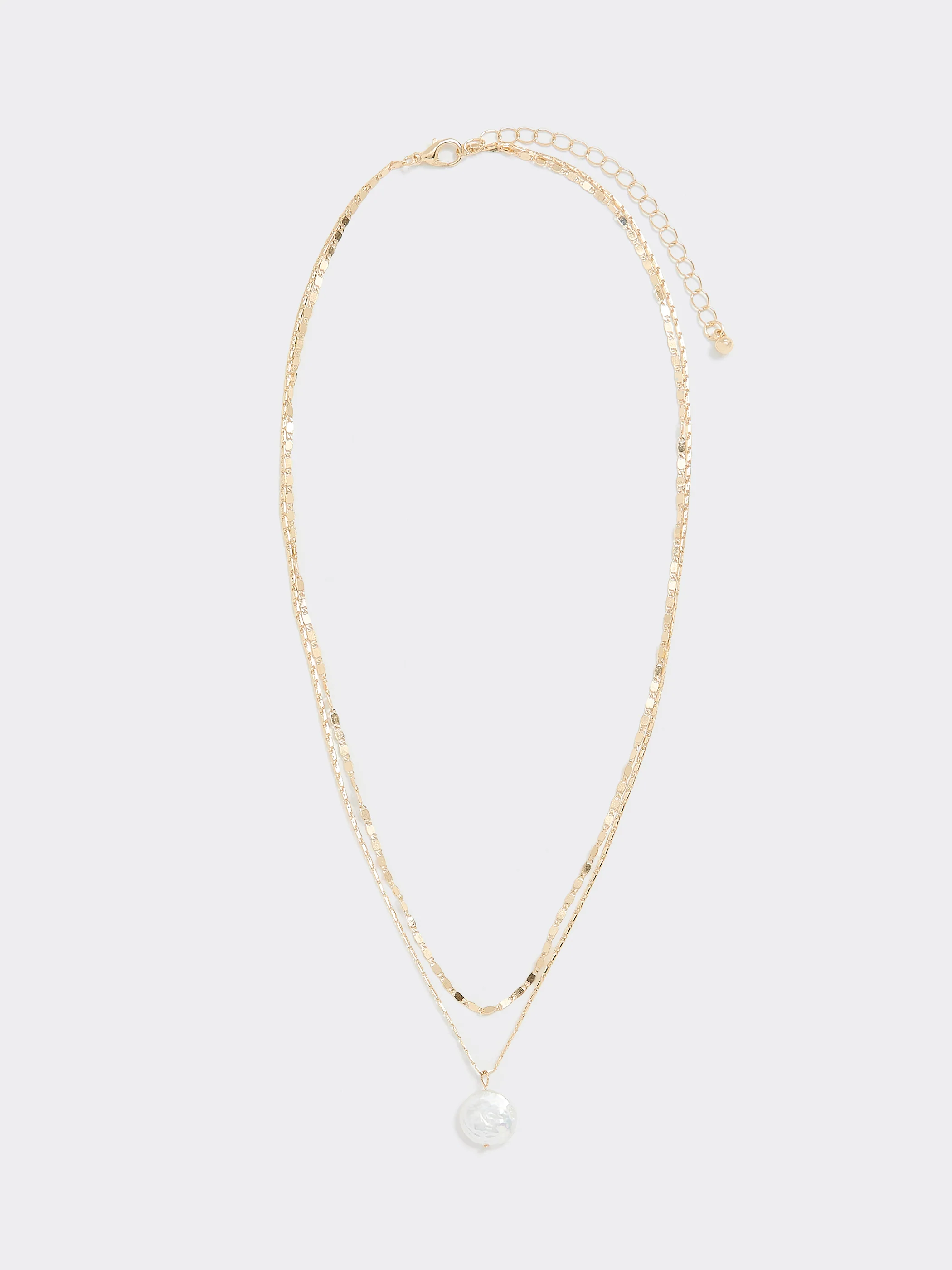 Double-Chain Short Necklace with Freshwater Pearl - Image 2