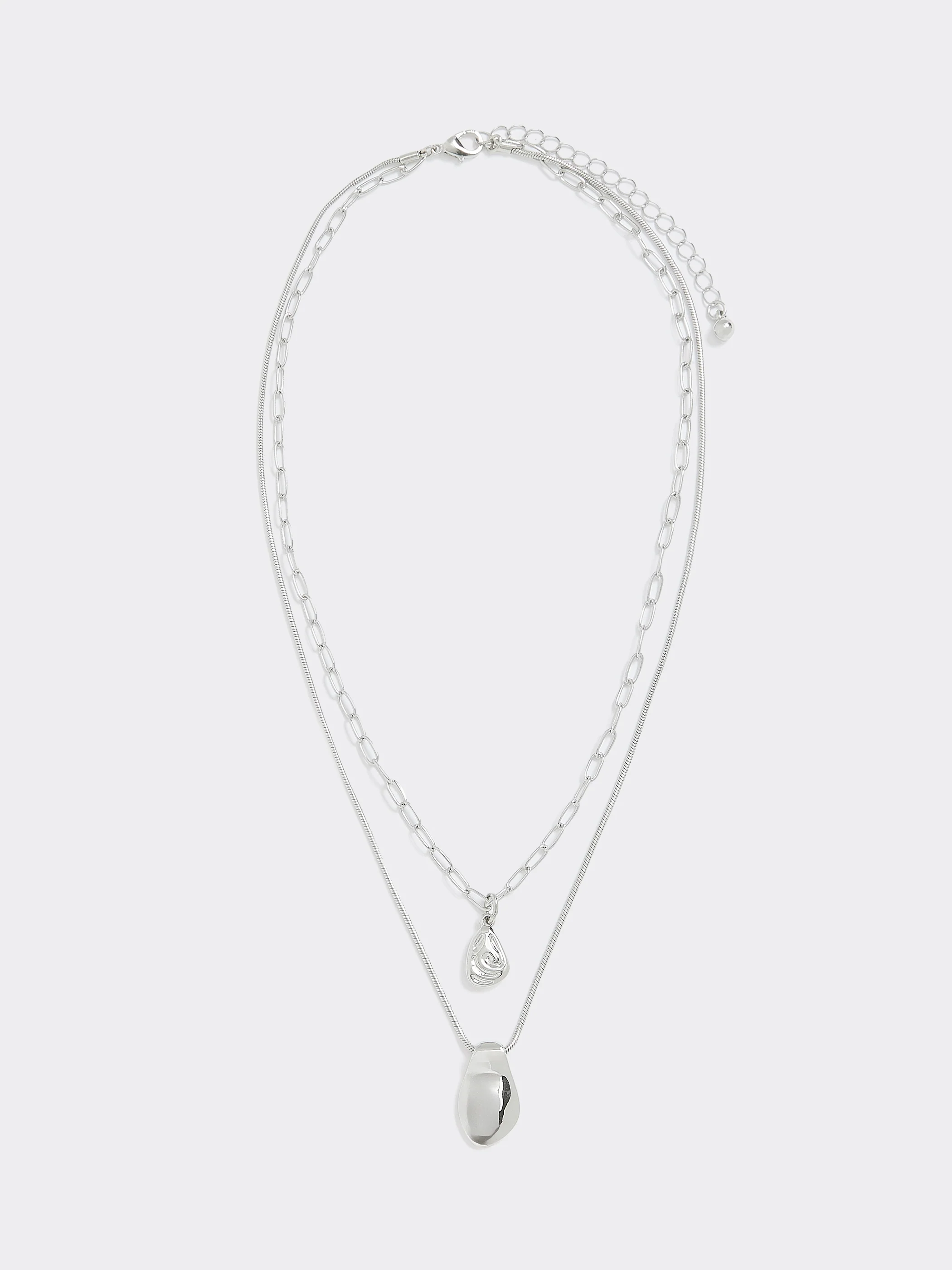 Double-Chain Short Necklace with Organic Pendant - Image 2