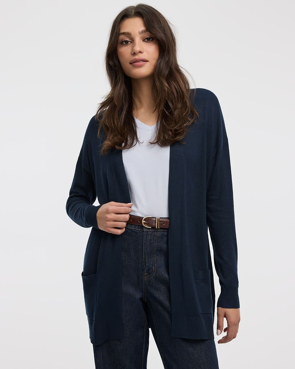 Long-Sleeve Open Cardigan with Pockets - R Essentials - Image 13
