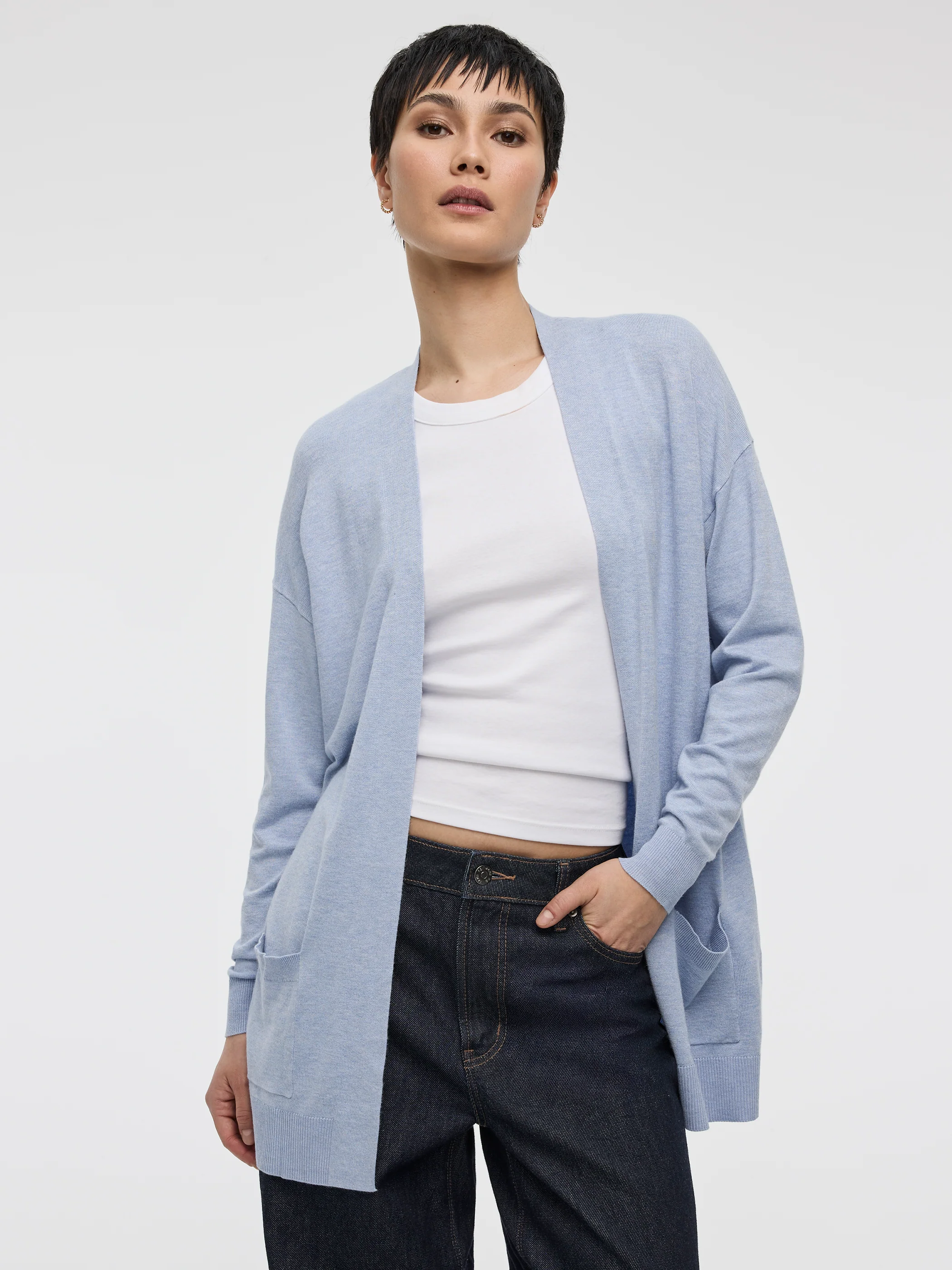 Long-Sleeve Open Cardigan with Pockets - R Essentials - Image 17