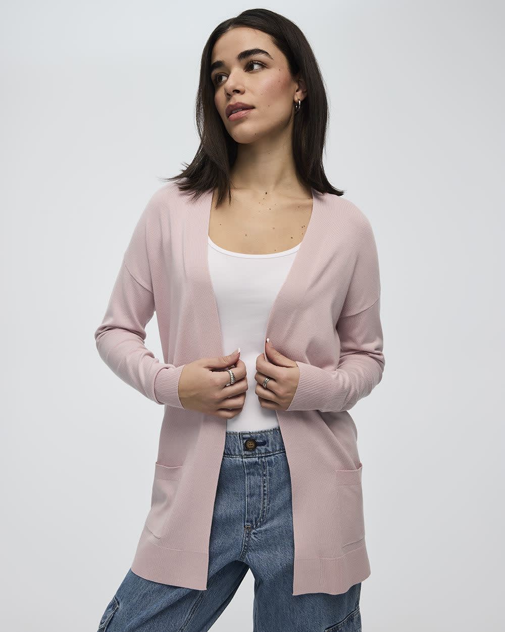 Long-Sleeve Open Cardigan with Pockets - R Essentials - Image 21