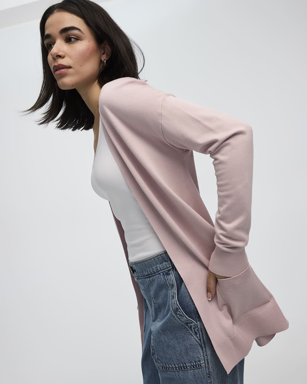 Long-Sleeve Open Cardigan with Pockets - R Essentials - Image 23