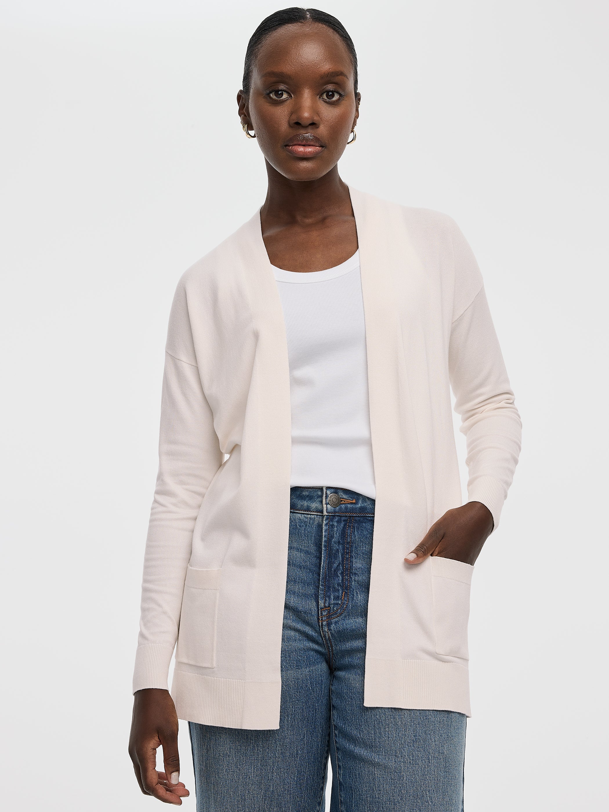 Long-Sleeve Open Cardigan with Pockets - R Essentials - Image 5