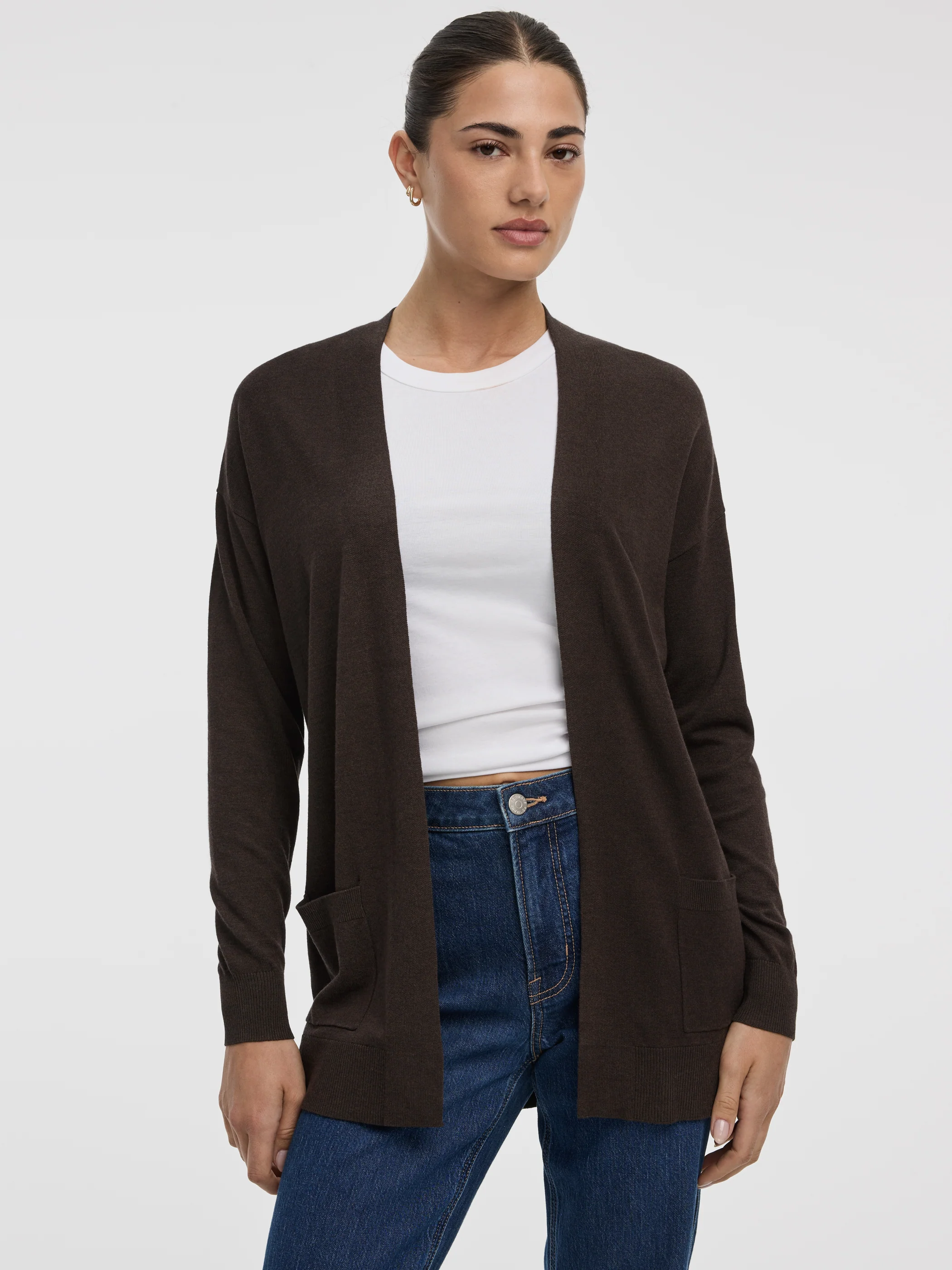 Long-Sleeve Open Cardigan with Pockets - R Essentials - Image 9