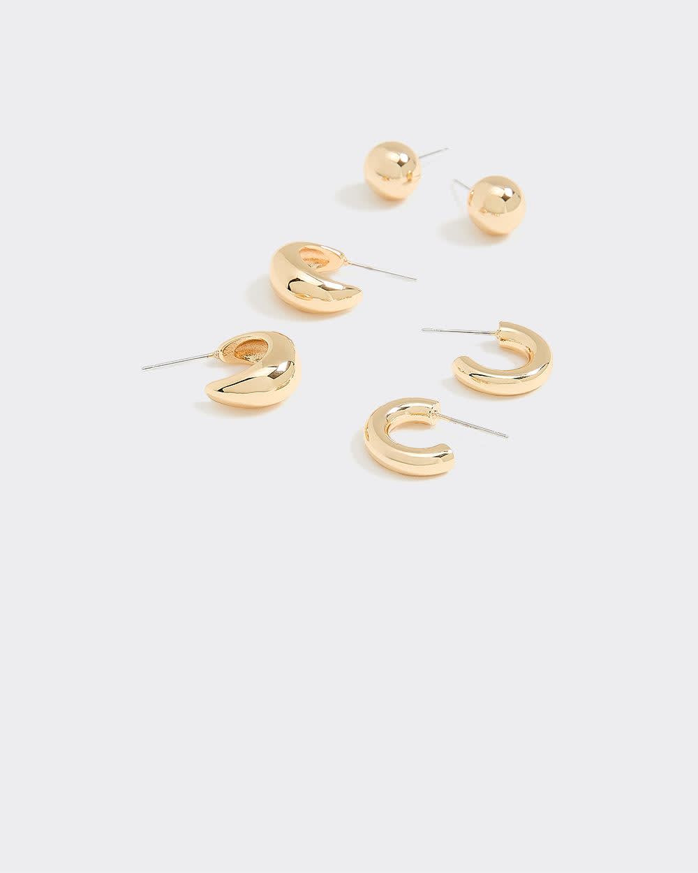 Stainless Steel Hoops and Stud Earrings - 3 Pairs - Image 3