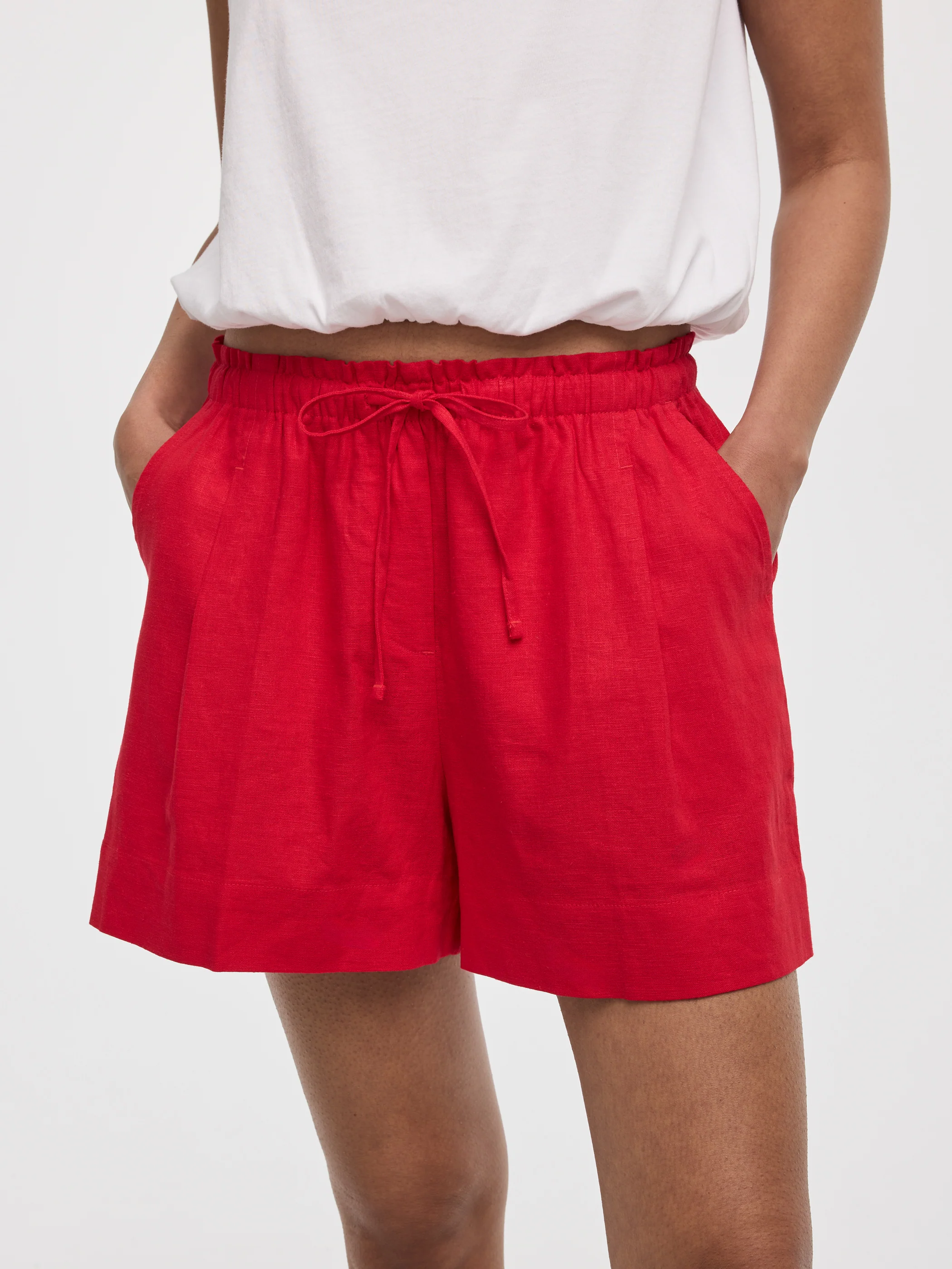 Linen-Blend Shorts with Elastic Waistband - Image 30