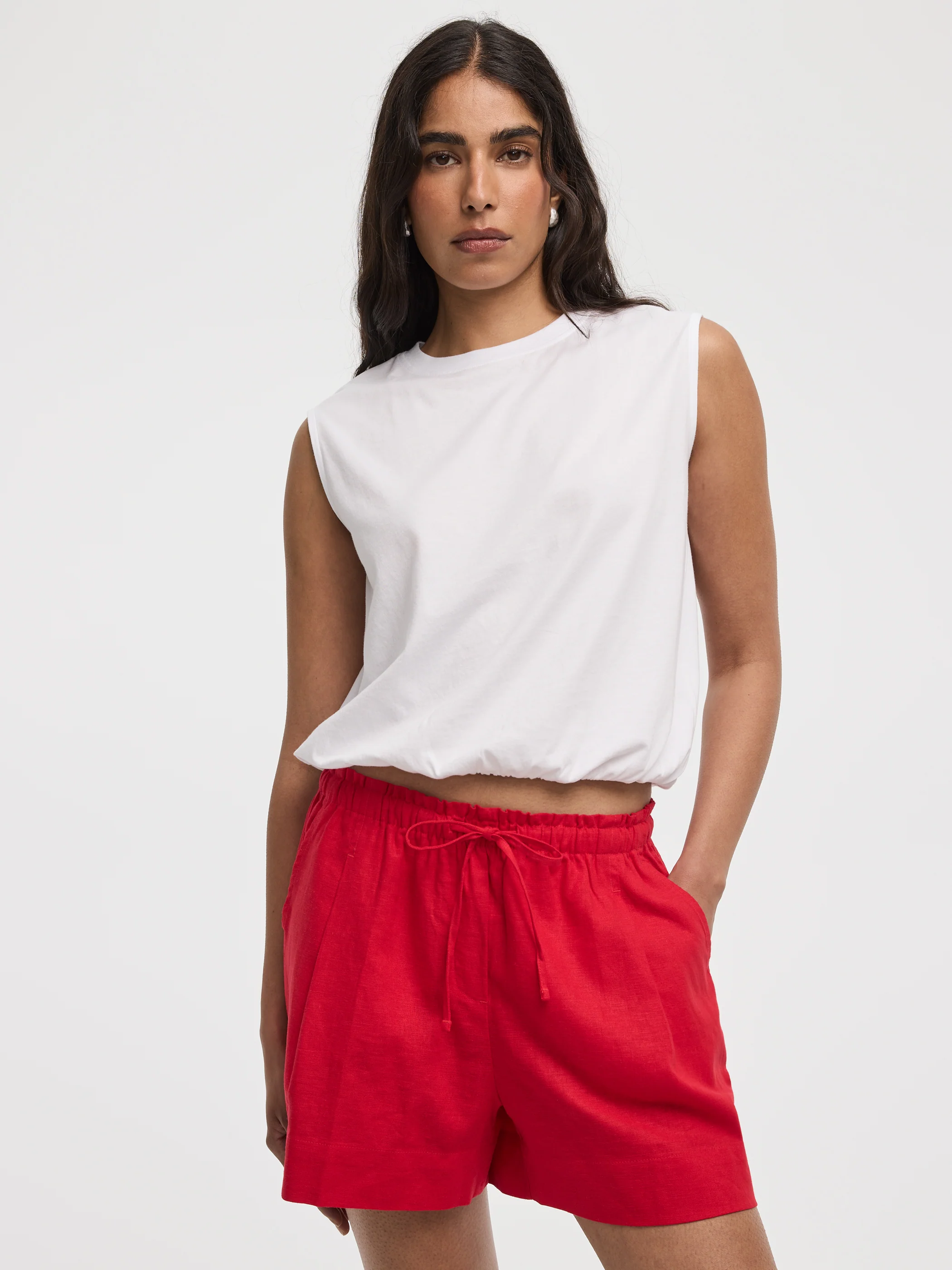 Linen-Blend Shorts with Elastic Waistband - Image 32