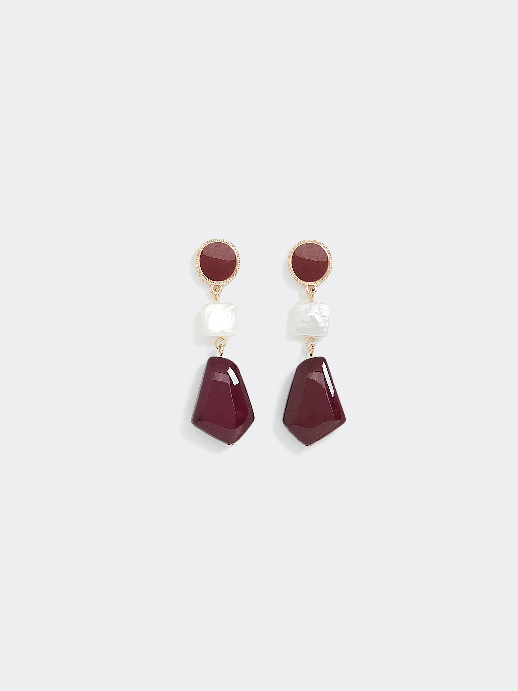 Stud Earrings with Pearl and Acrylic Pendants - Image 3