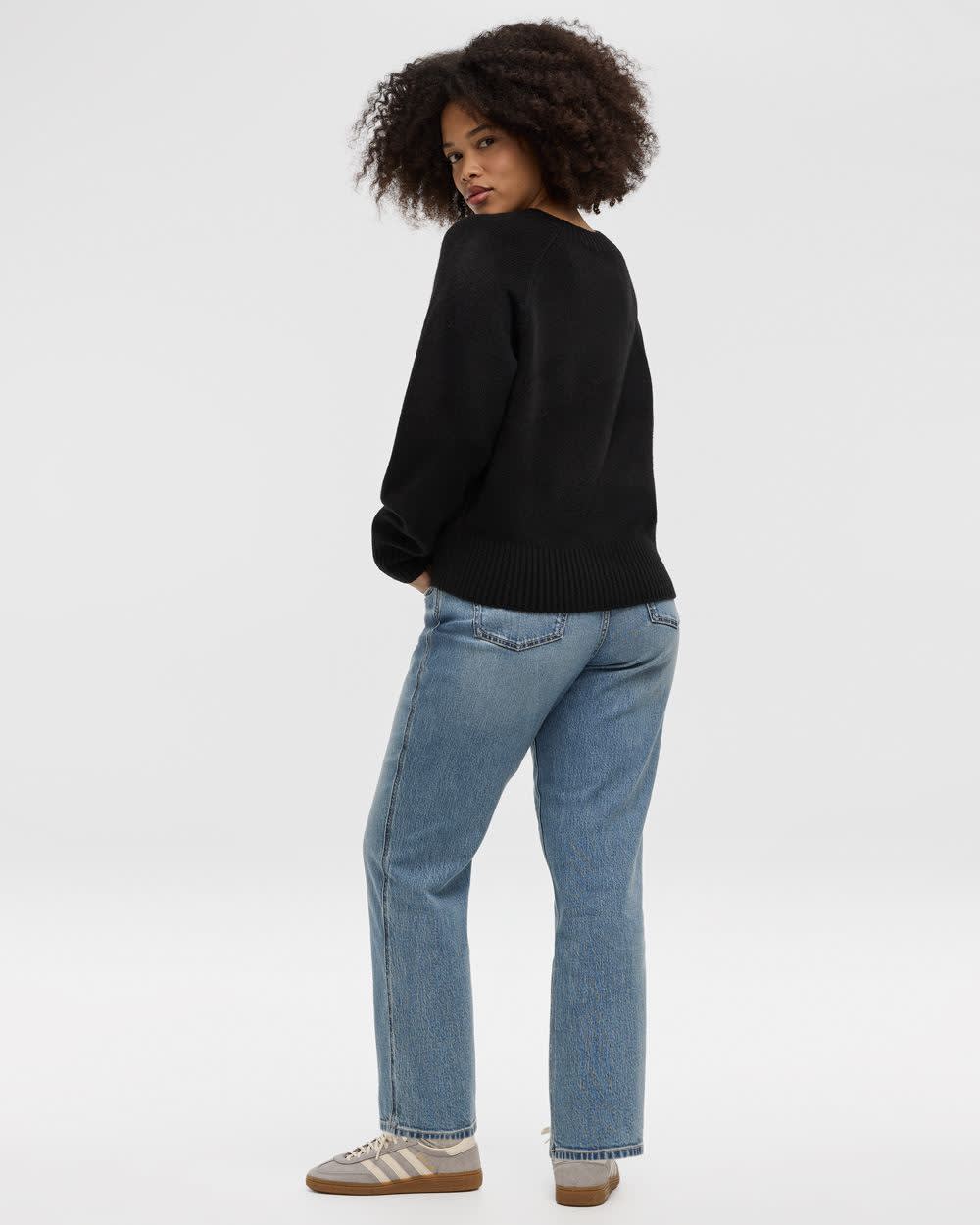 Long-Sleeve Crew-Neck Pullover with Heart Embroidery - Image 2
