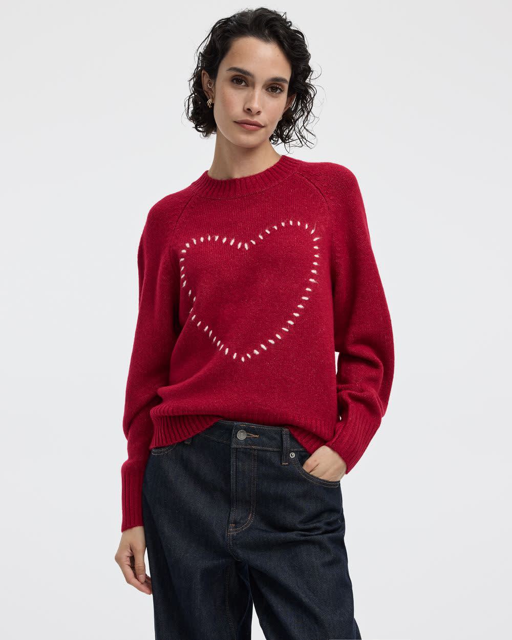 Long-Sleeve Crew-Neck Pullover with Heart Embroidery - Image 5