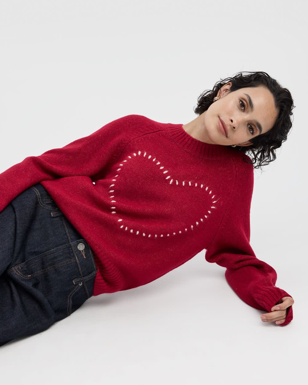 Long-Sleeve Crew-Neck Pullover with Heart Embroidery - Image 7