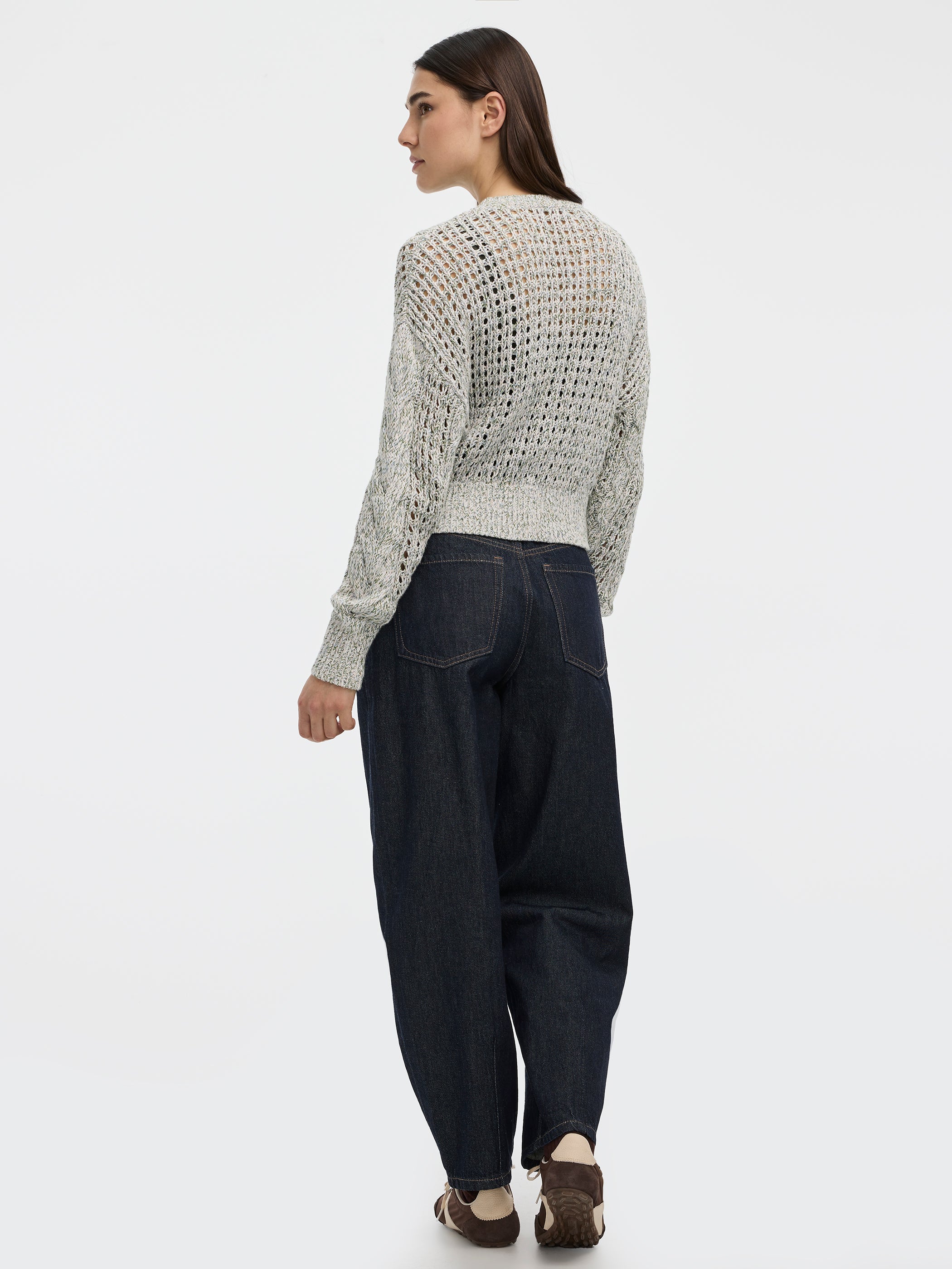 Long-Sleeve Crew-Neck Sweater with Open Stitches - Image 2