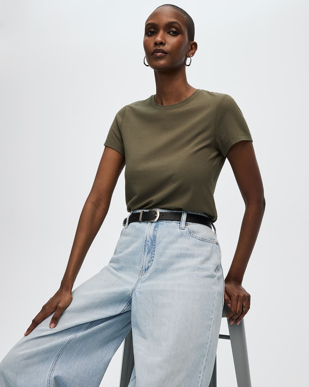 Ribbed Fitted Crew Neck T-Shirt - R Essentials - Image 3