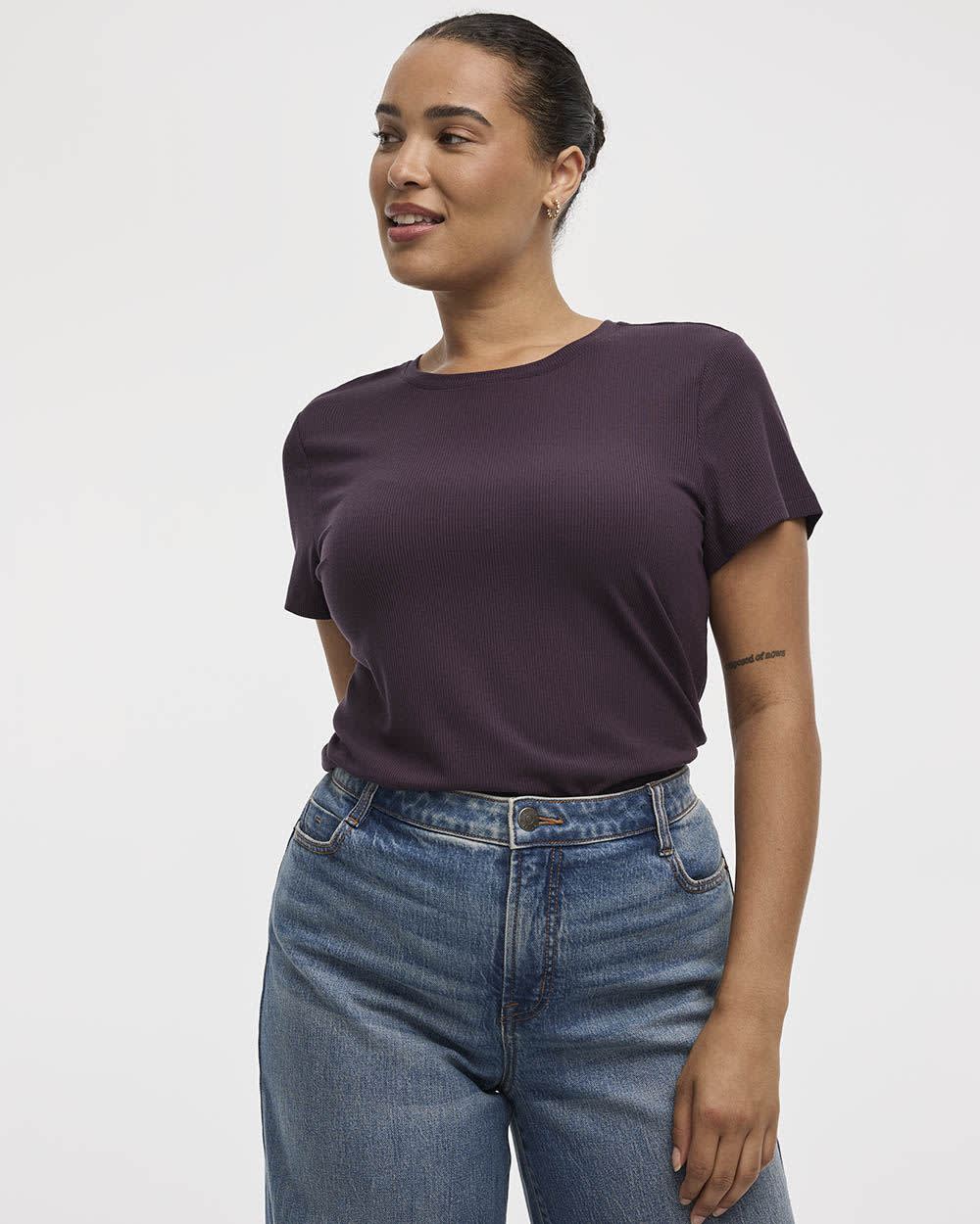 Ribbed Fitted Crew Neck T-Shirt - R Essentials - Image 9
