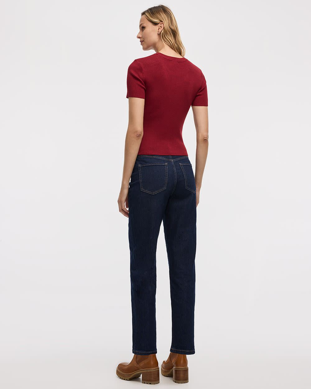 Short-Sleeve Crew-Neck Ribbed Sweater - Image 12