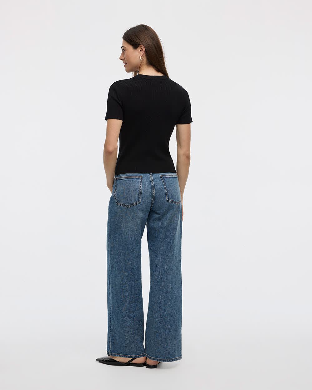 Short-Sleeve Crew-Neck Ribbed Sweater - Image 2