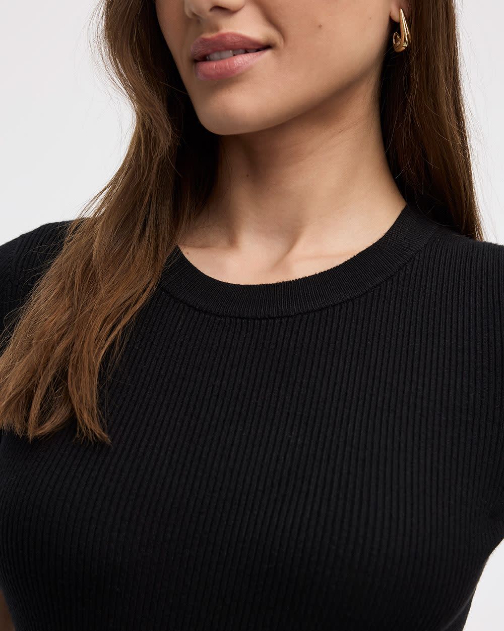 Short-Sleeve Crew-Neck Ribbed Sweater - Image 4