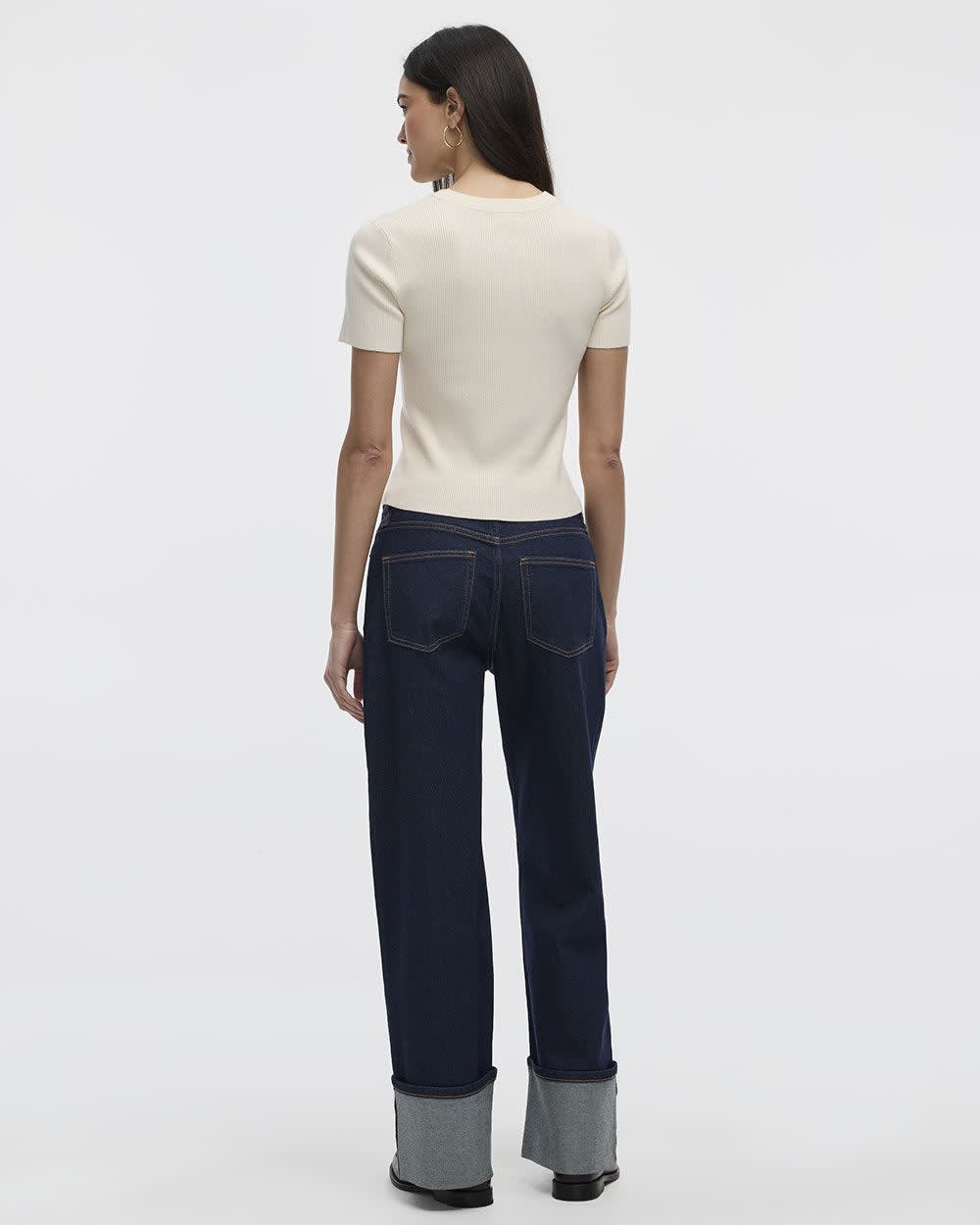Short-Sleeve Crew-Neck Ribbed Sweater - Image 6