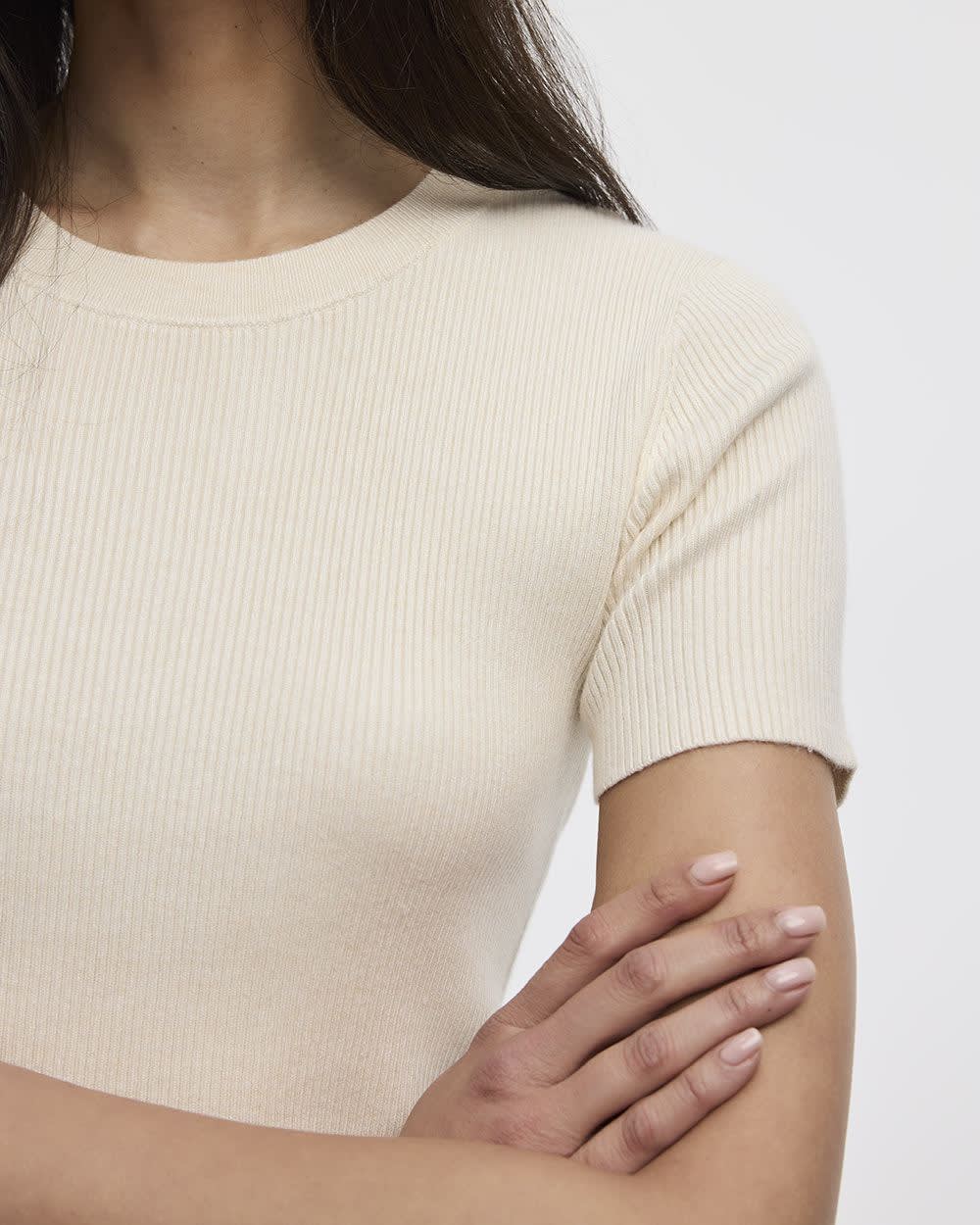 Short-Sleeve Crew-Neck Ribbed Sweater - Image 8