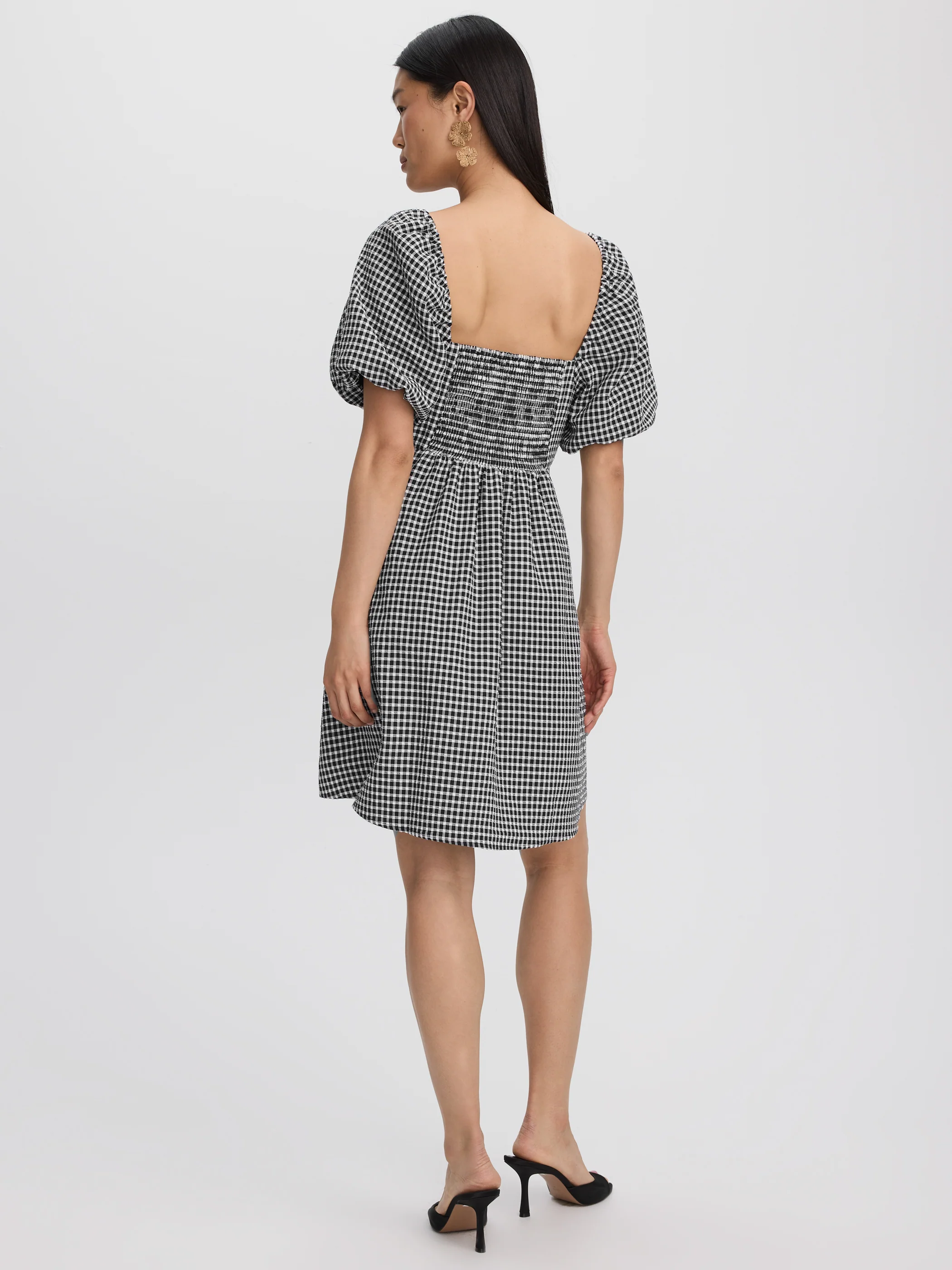 Short-Puffy-Sleeve Mini Dress with Sweetheart Neckline - Image 3
