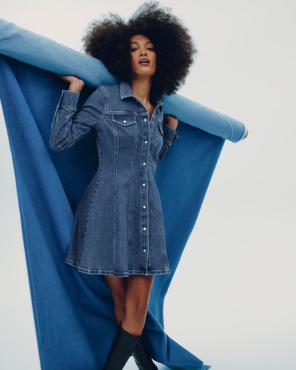 Long-Sleeve Shirt Denim Mini Dress - Image 3
