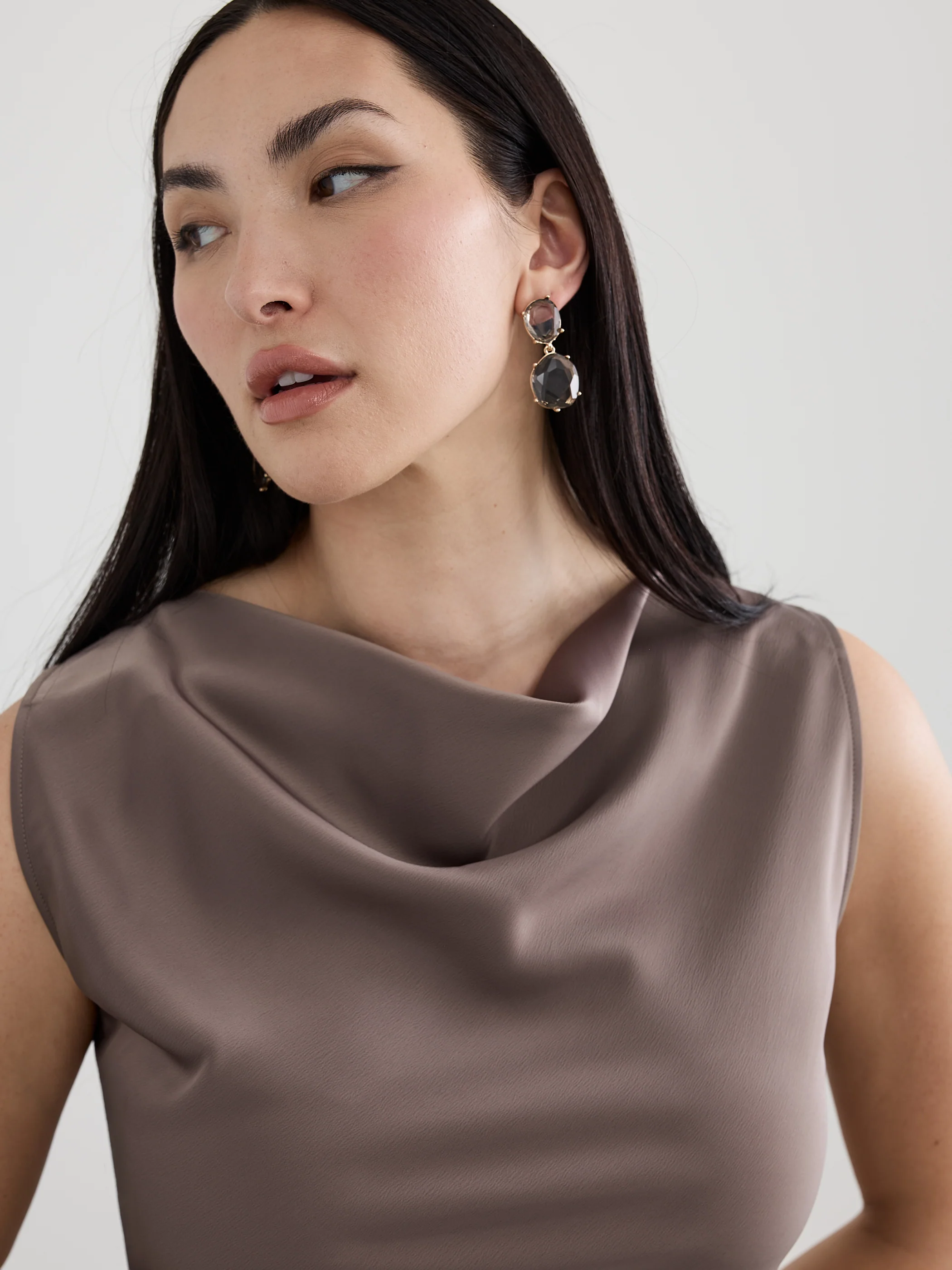 Sleeveless Midi Dress with Draped Neckline - Image 2