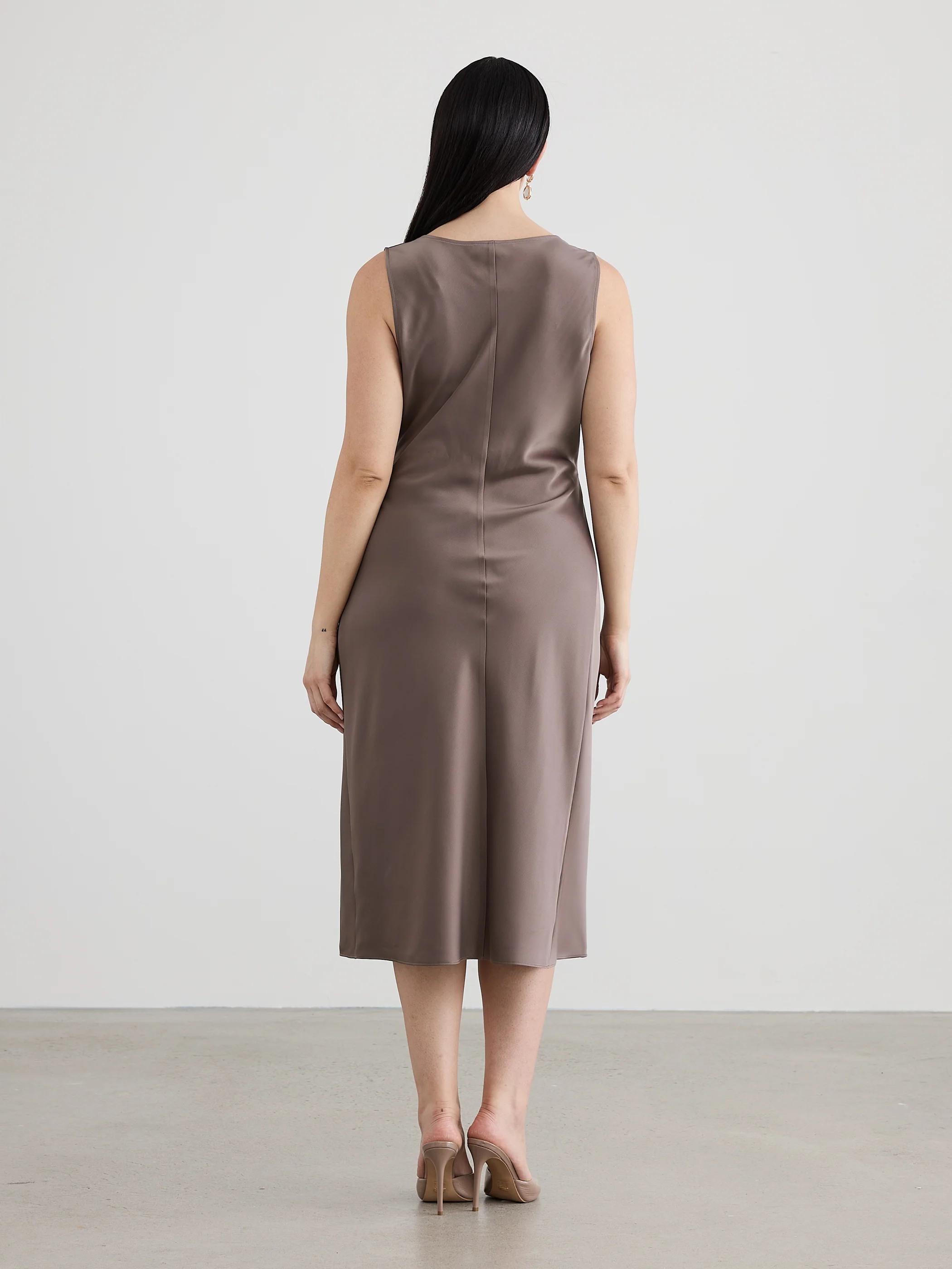 Sleeveless Midi Dress with Draped Neckline - Image 3