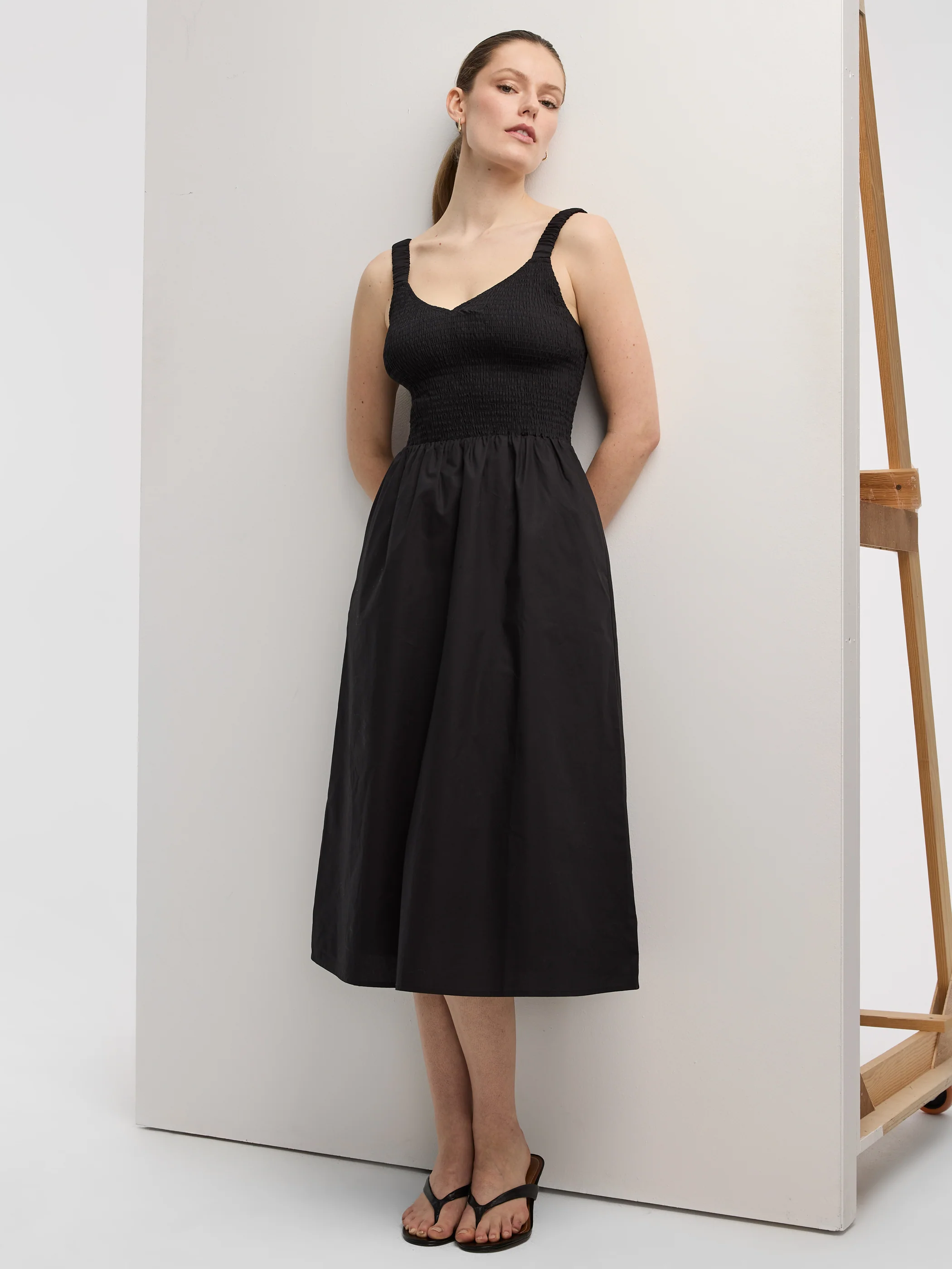 Sleeveless Midi Dress with Smocked Top - Image 4