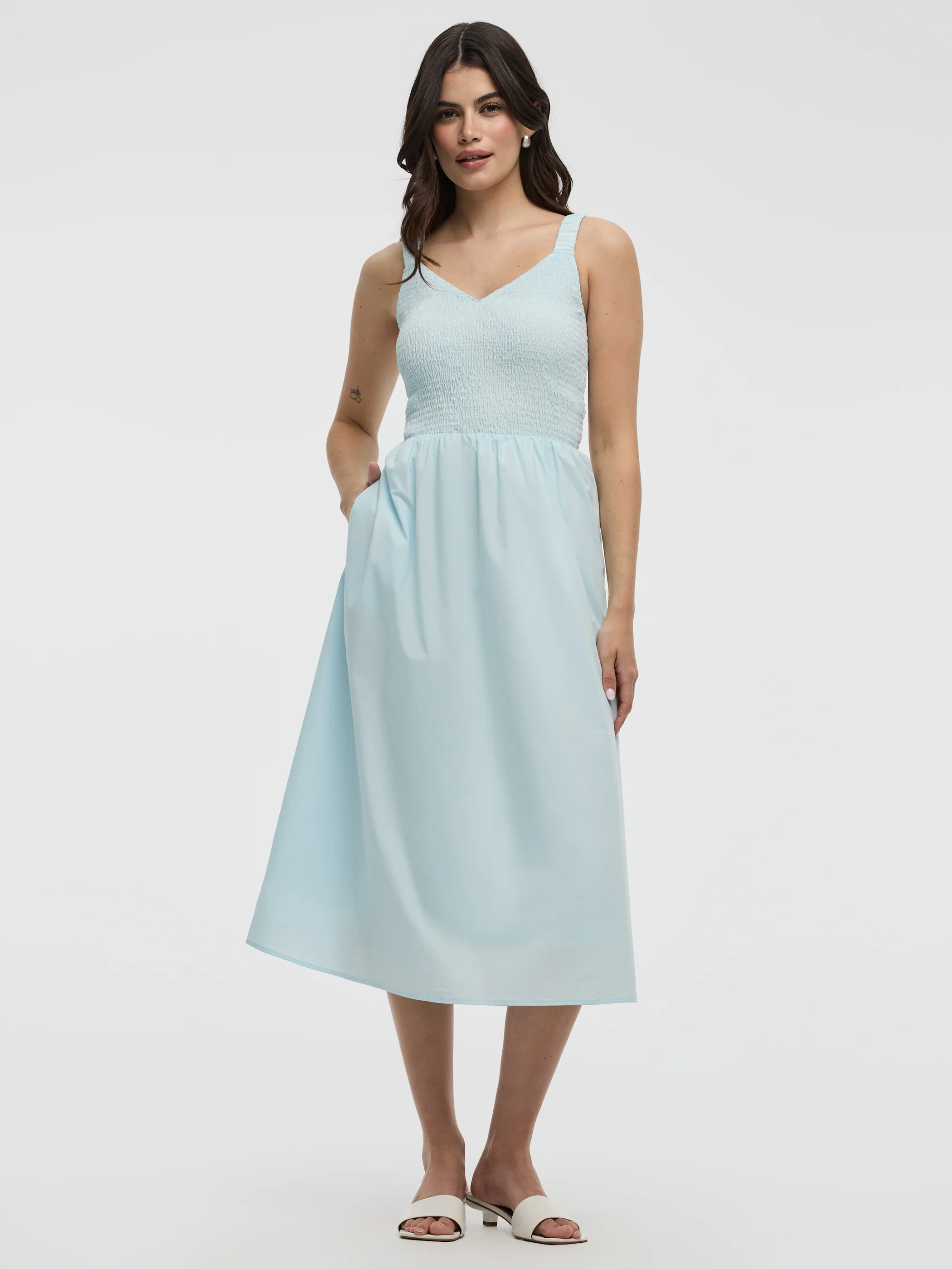 Sleeveless Midi Dress with Smocked Top - Image 5