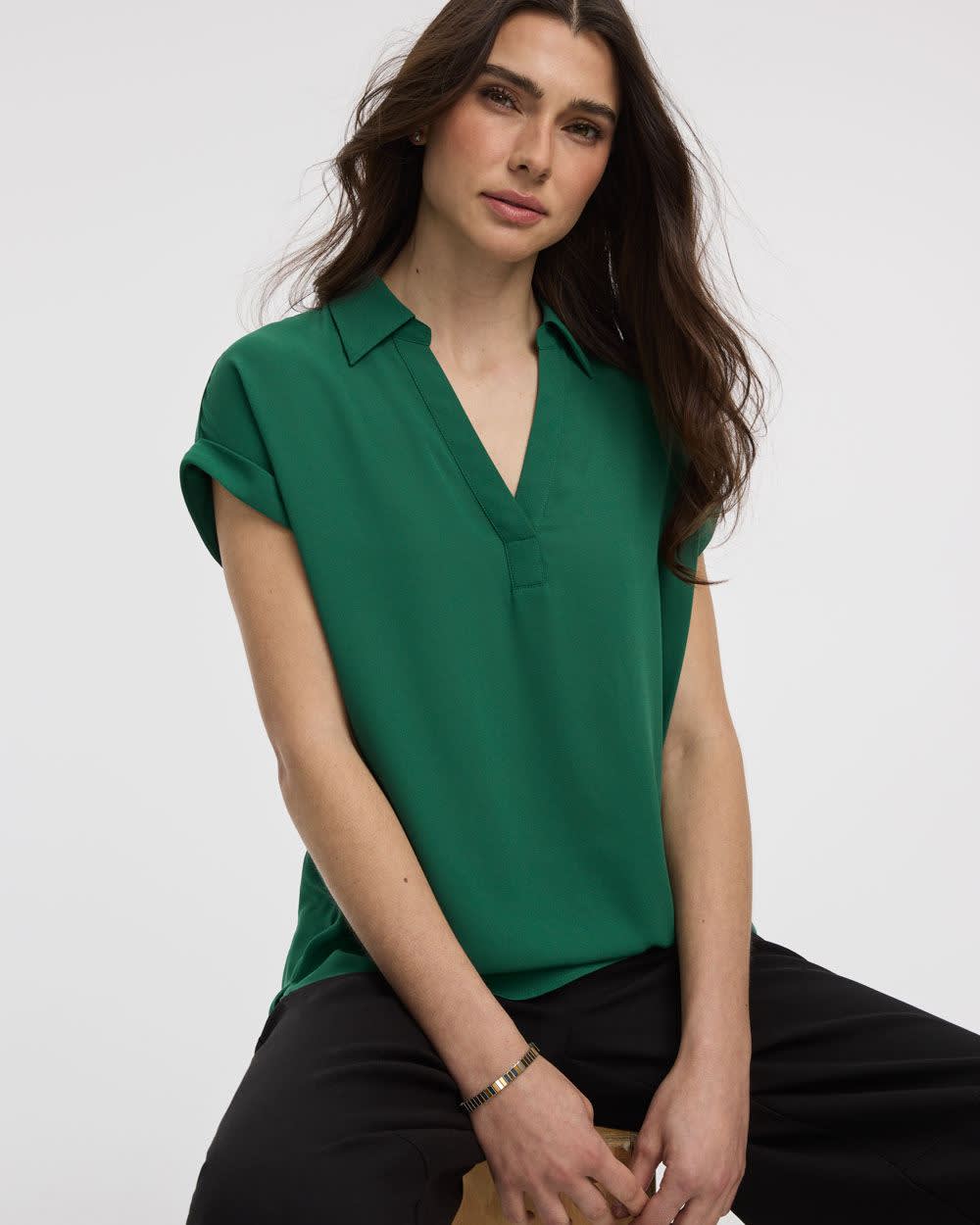 Extended-Sleeve V-Neck Flowy Blouse - R Essentials - Image 8
