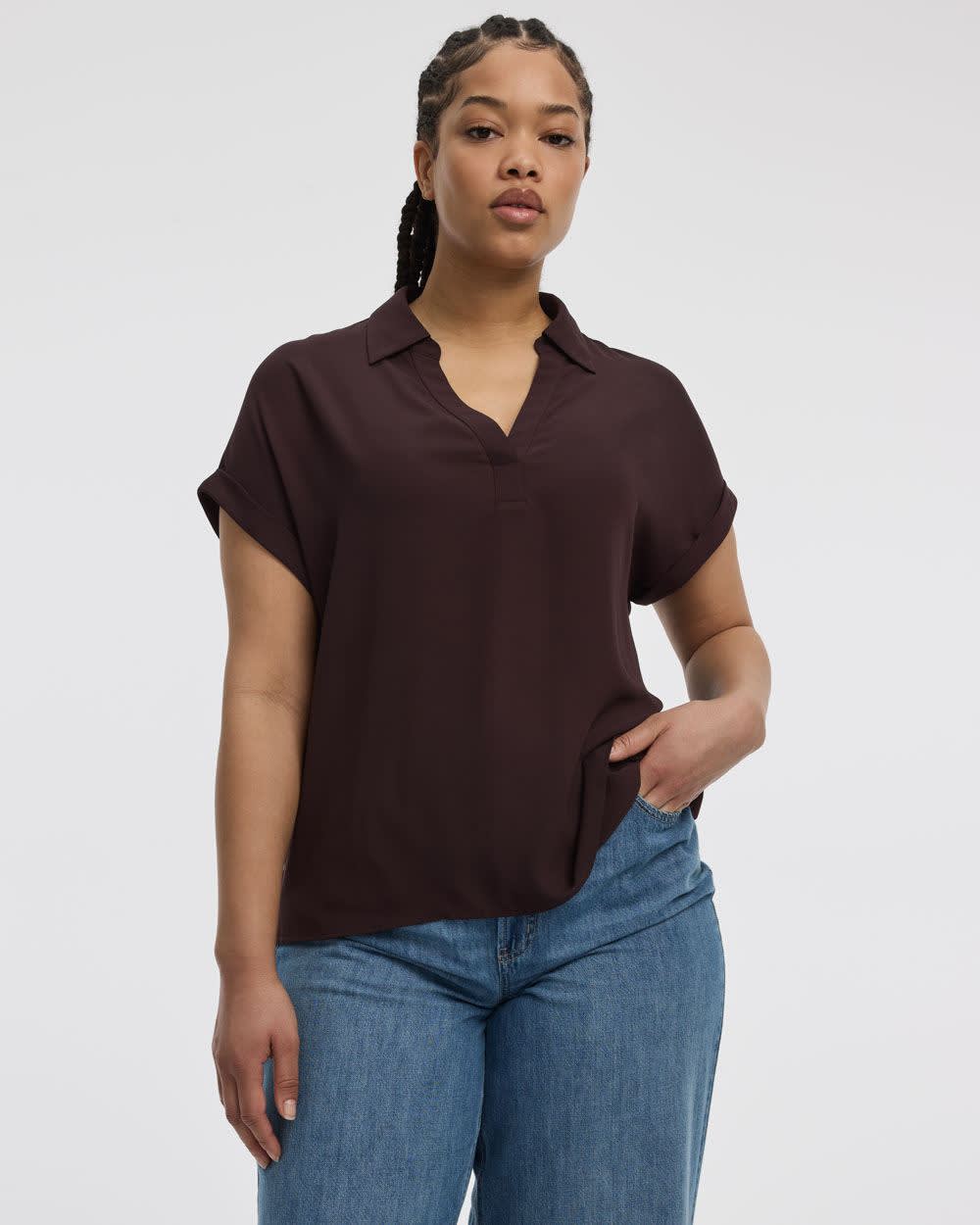 Extended-Sleeve V-Neck Flowy Blouse - R Essentials - Image 9