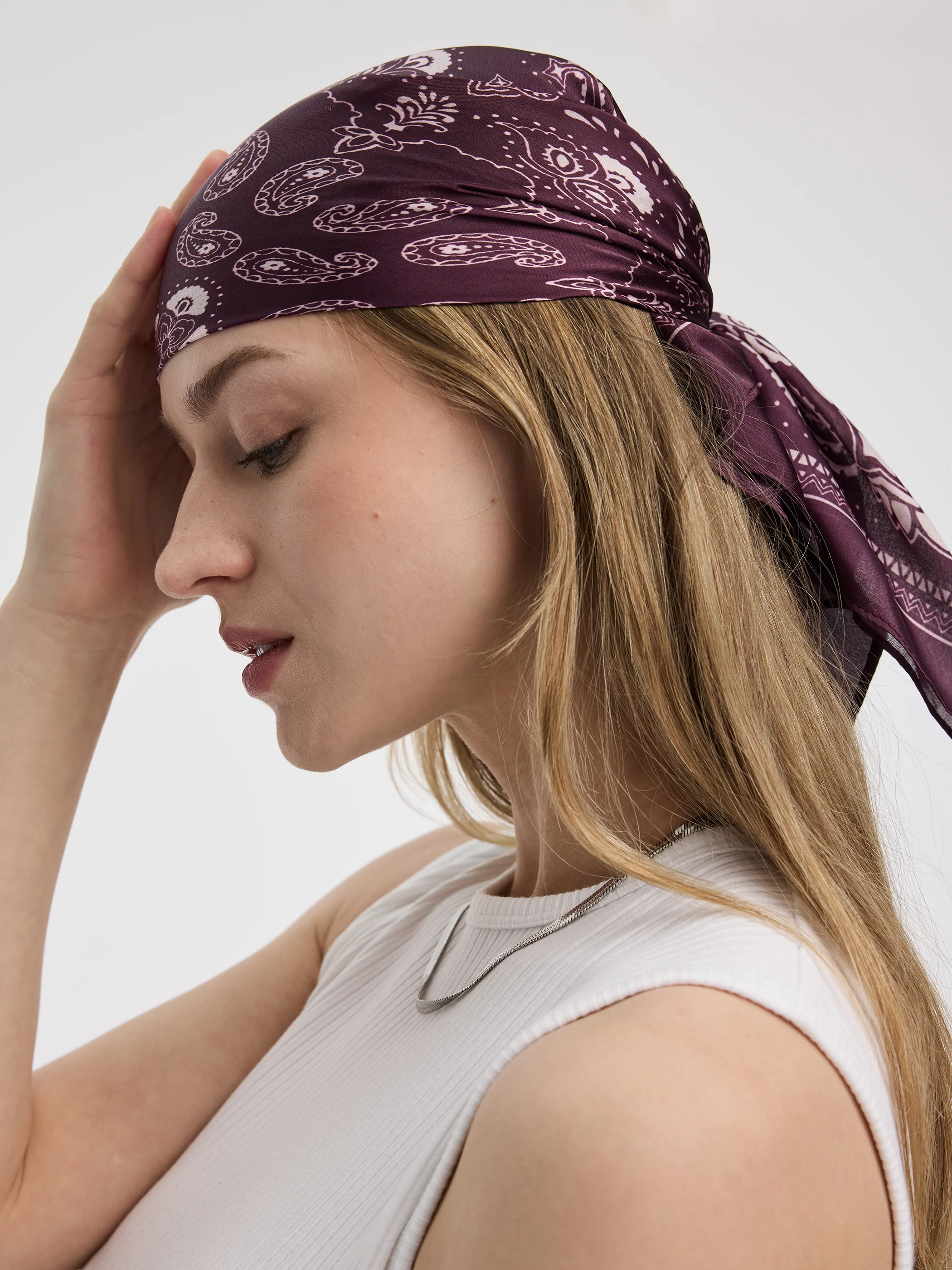 Square Satin Scarf with Paisley Pattern - Image 4