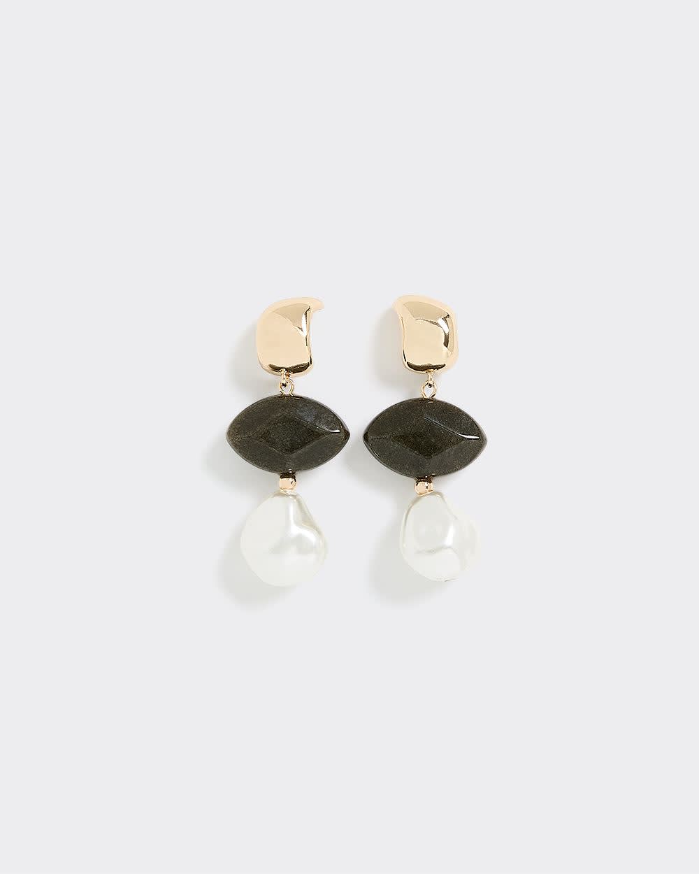 Stud Earrings with Pearl and Stone Pendants - Image 2